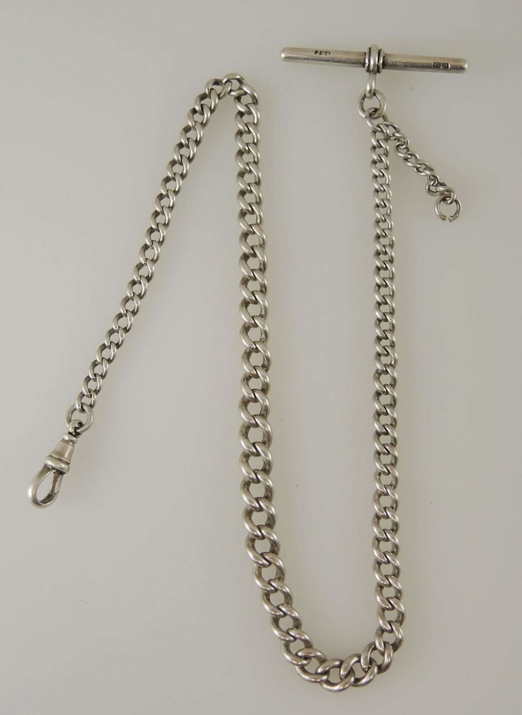 English Silver single watch chain c1894