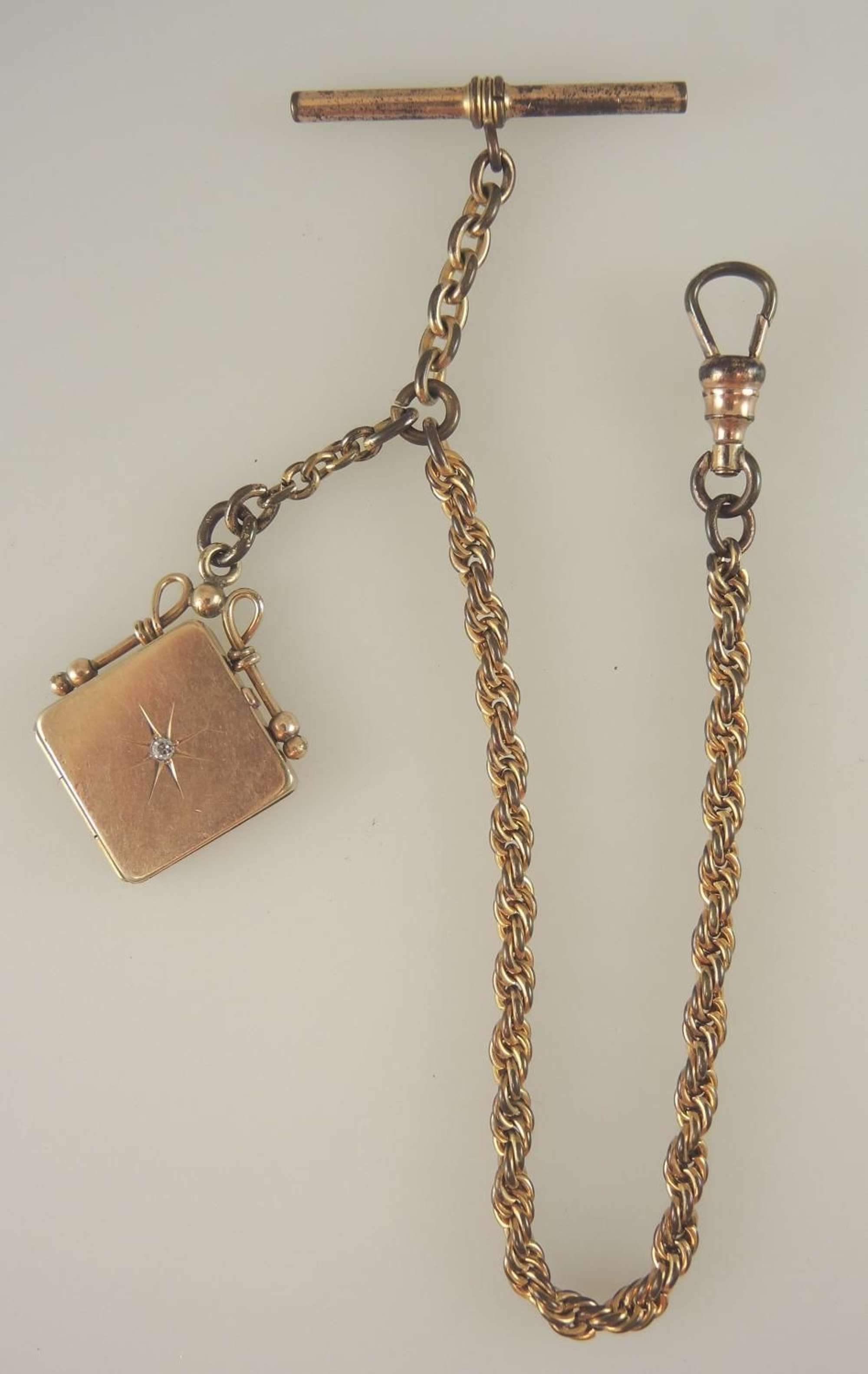 Fancy Gold plated Watch chain with locket fob c1890