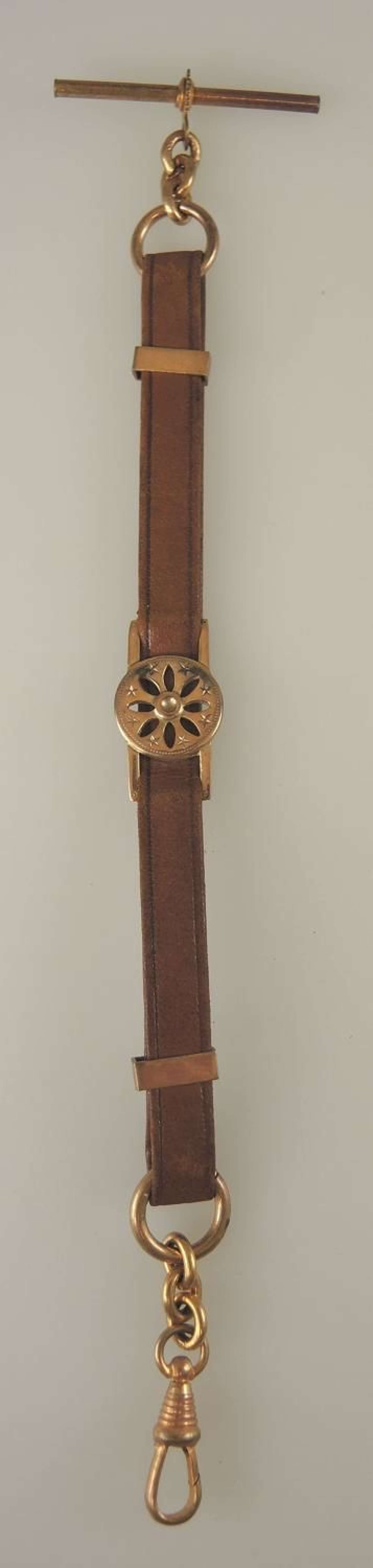 Unusual Fancy Gilt and leather watch guard c1890