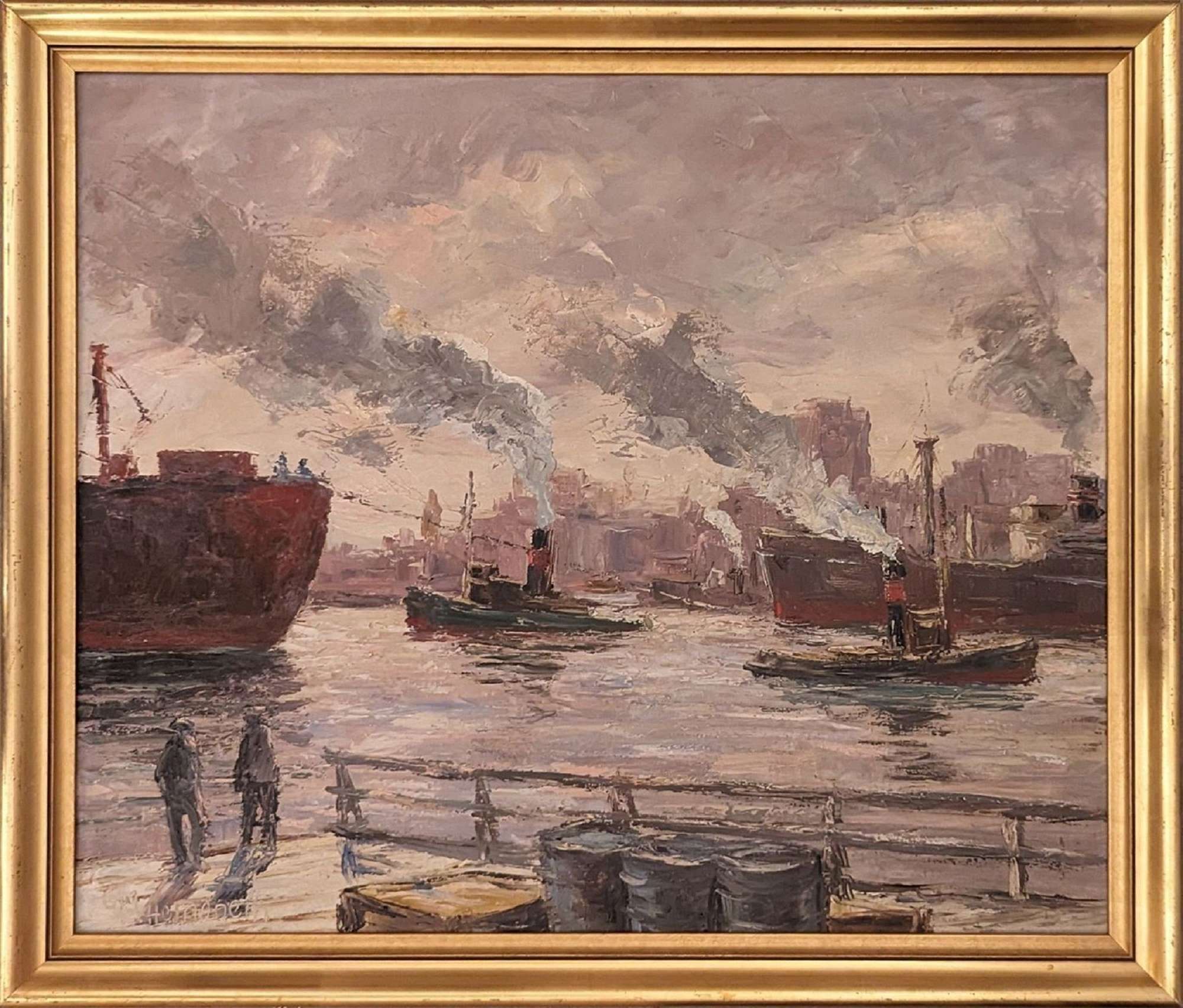 Kurt Erik Heinonen (1915-1983) ‘Tugs in a busy Harbour’