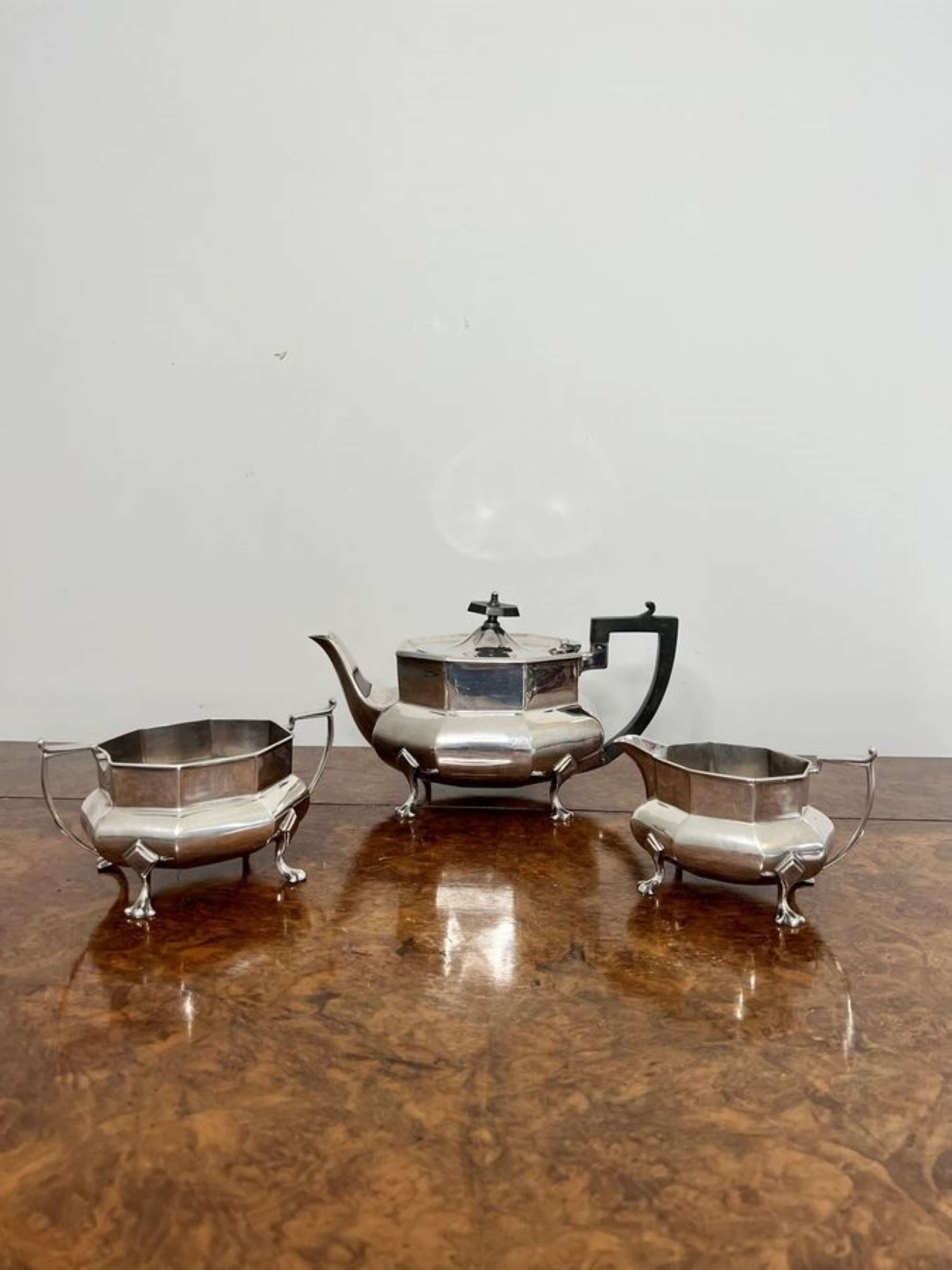 Stunning quality antique Edwardian silver plated three piece tea set
