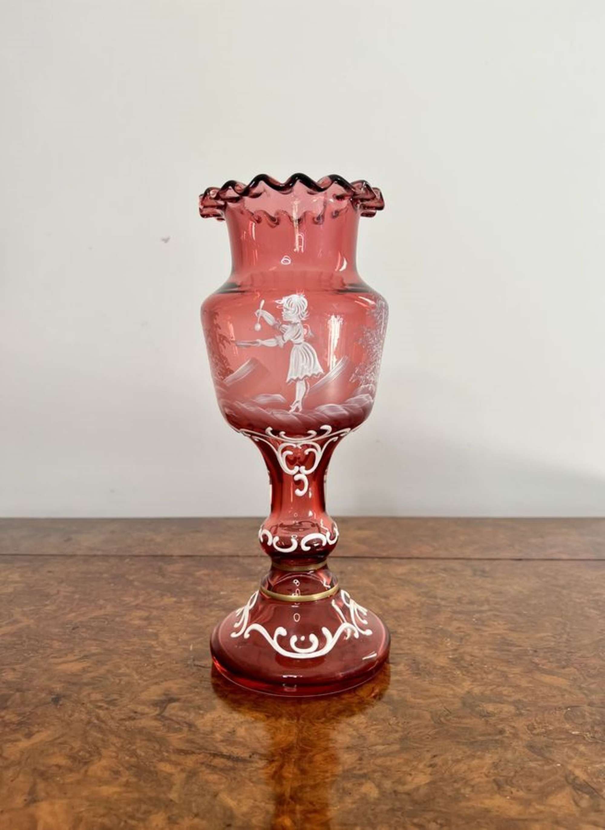 Large unusual shaped antique Mary Gregory vase