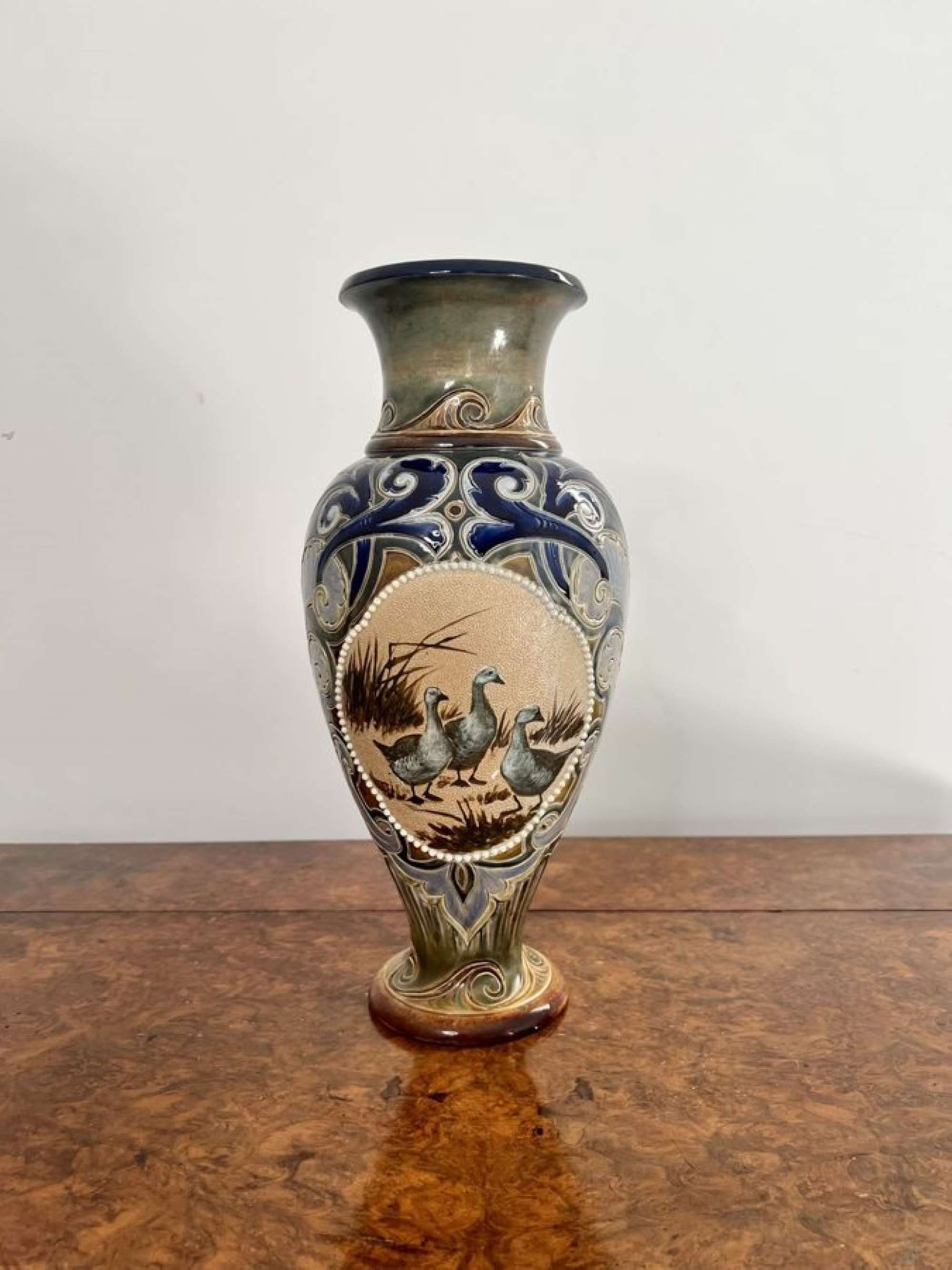 Rare antique Victorian Doulton Lambeth quality vase by Florence E Barlow