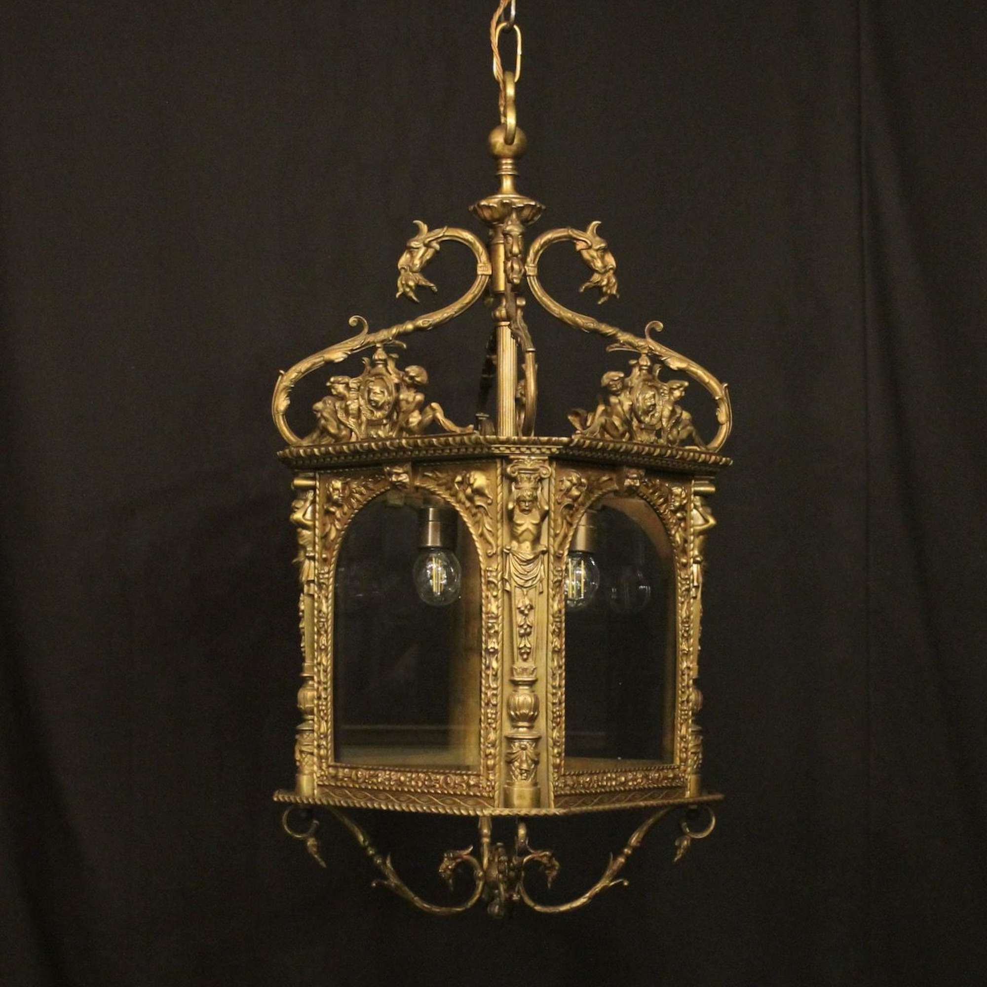 French Bronze 4 Light Antique Hall Lantern