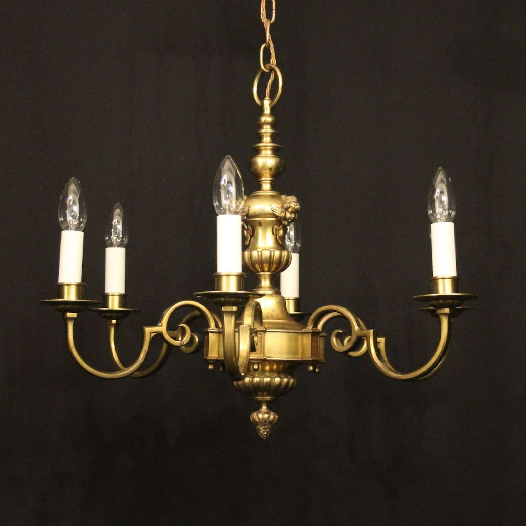 English Gilded Brass 6 Light Antique Chandelier