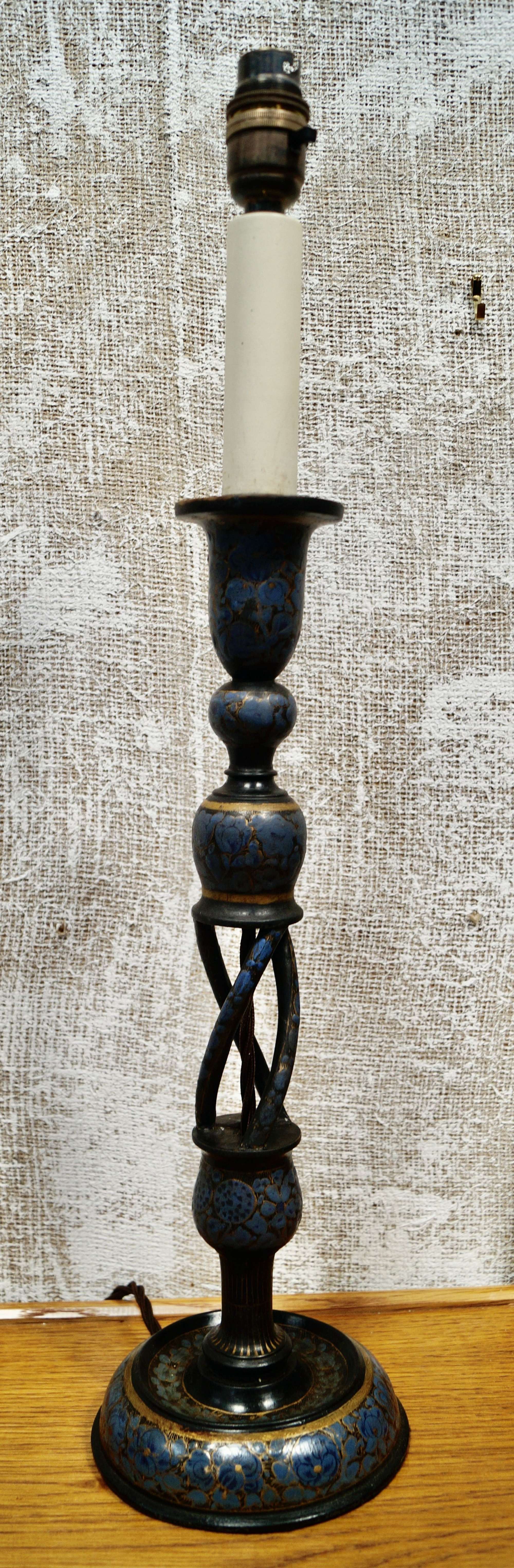 Antique Kashmiri Candlestick Table Lamp