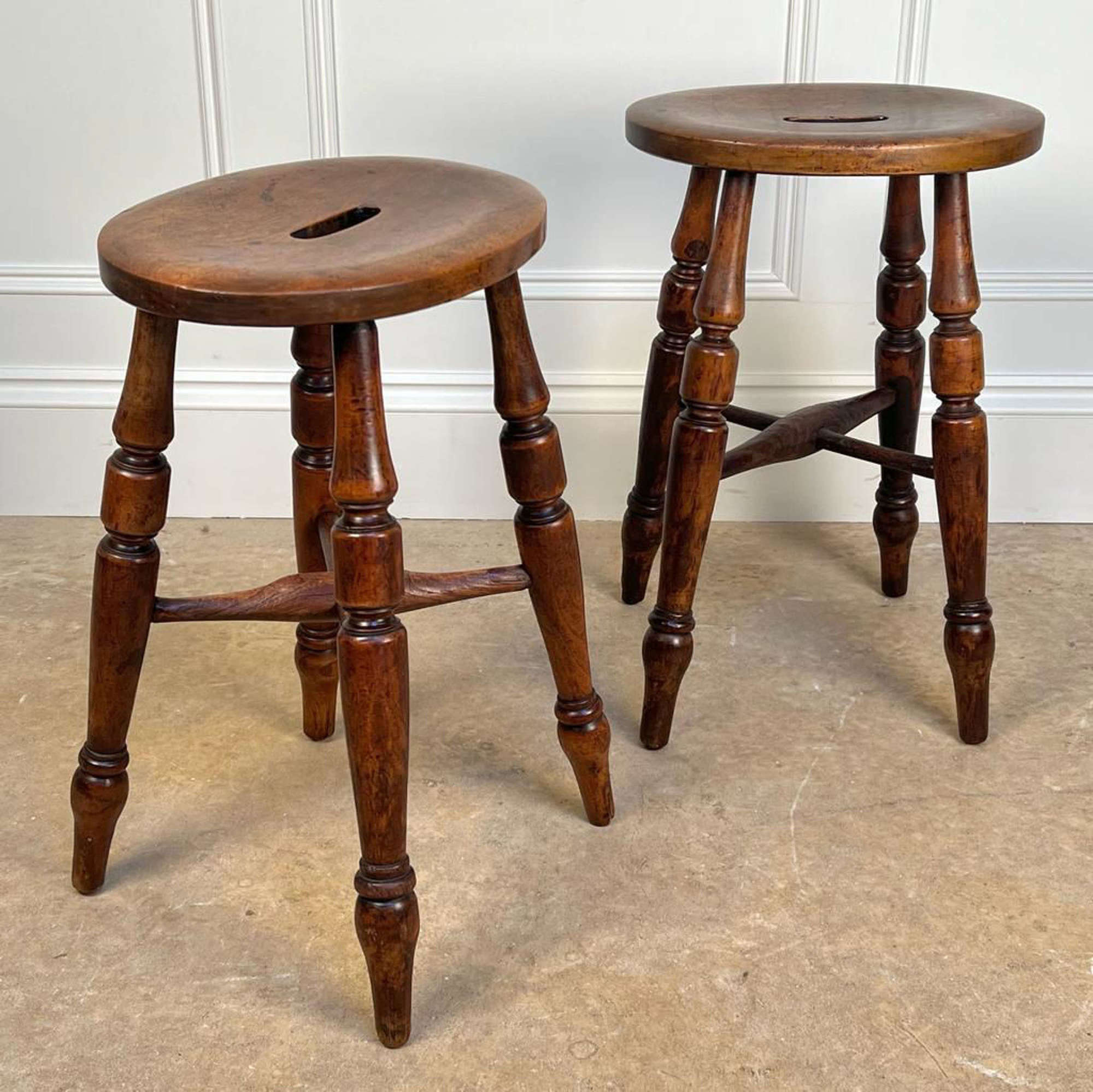 A Pair of 19th C Fruitwood Country Stools