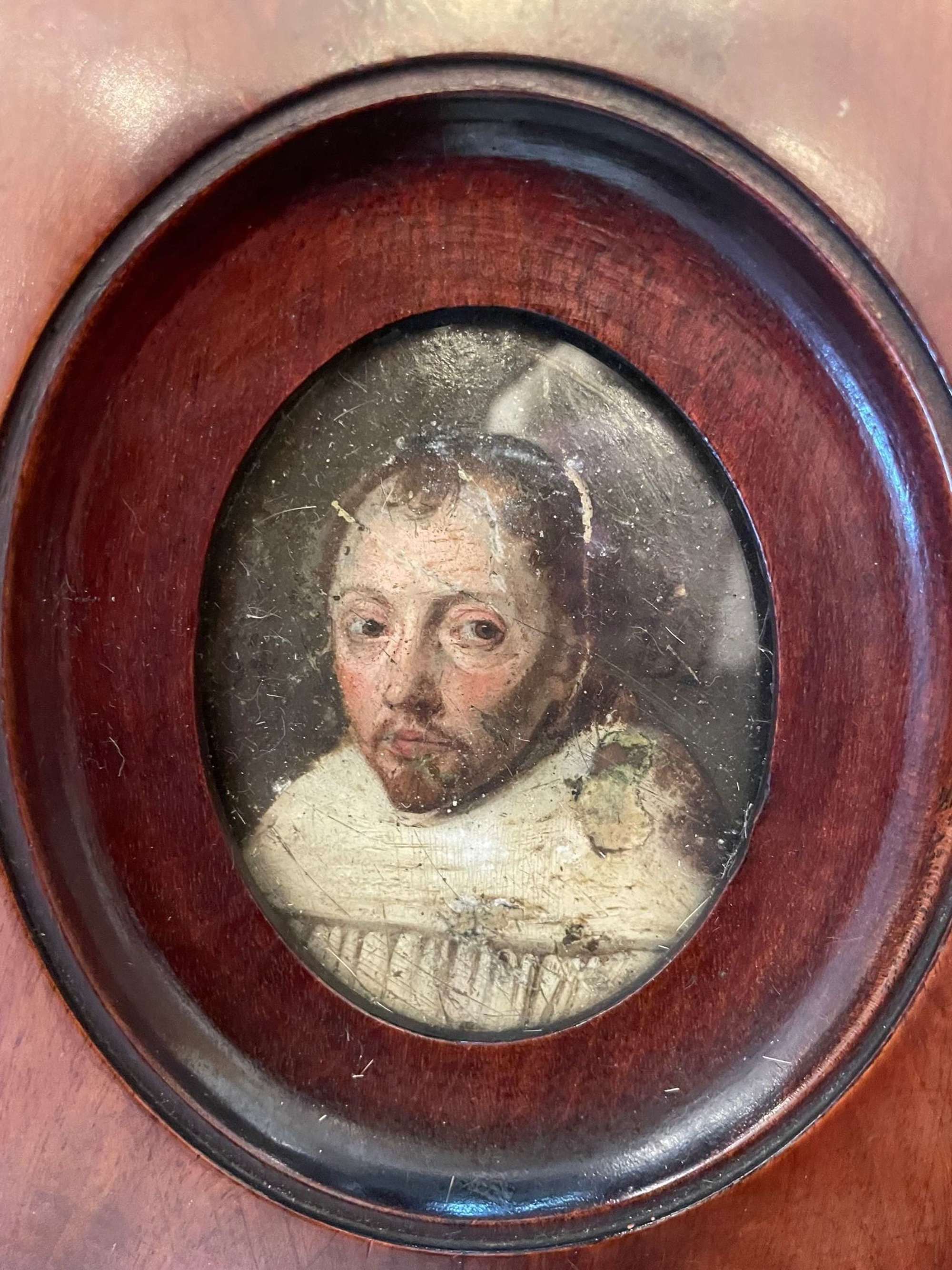 19th century oval painted oil on glass portrait