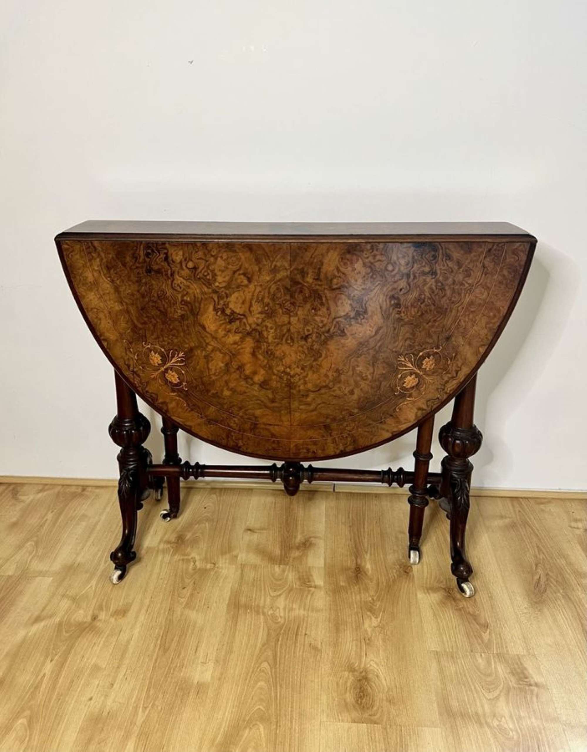Fantastic quality antique Victorian burr walnut inlaid Sutherland table