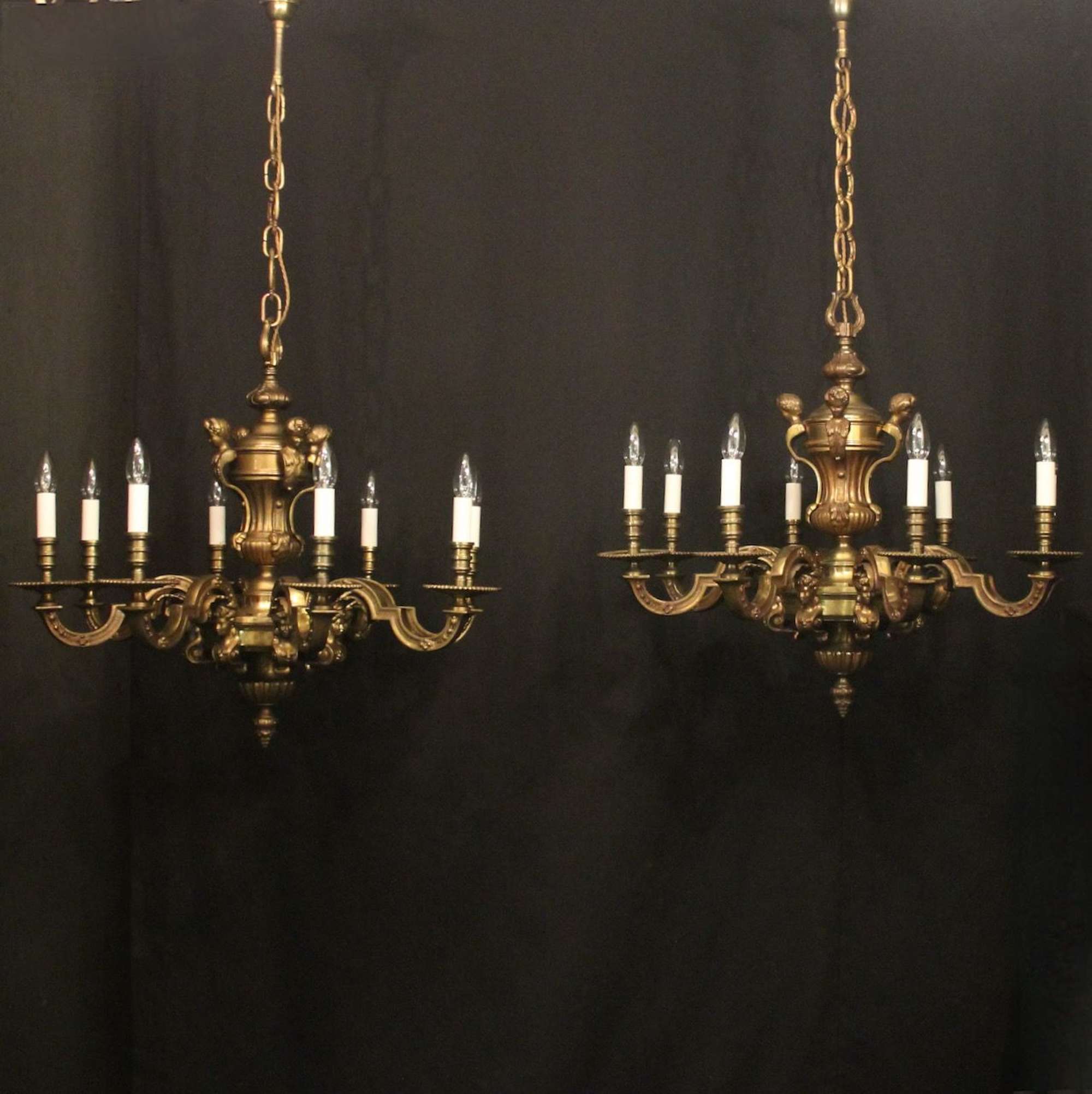 French Pair Of Gilded Bronze 8 Light Chandeliers