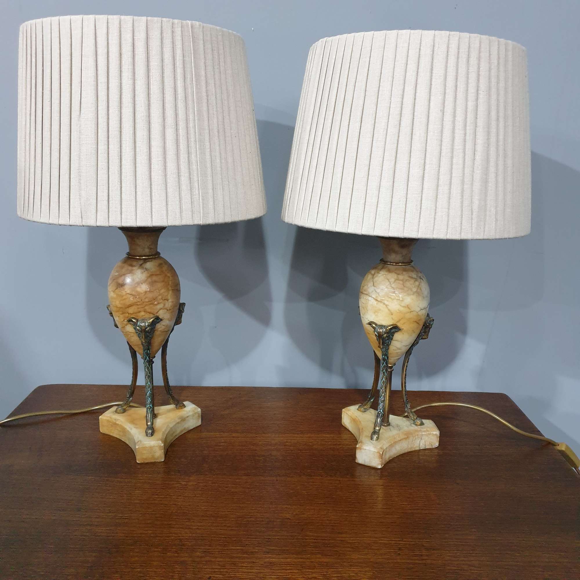 Wonderful Pair French Alabaster Table Lamps