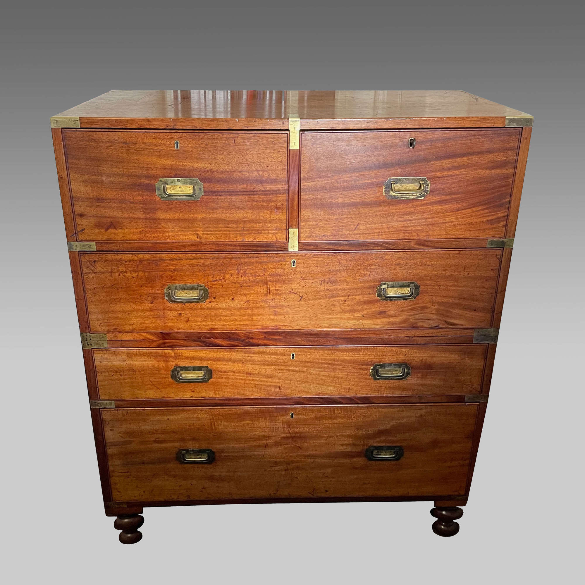 19th century mahogany brass bound secretaire military chest of drawers