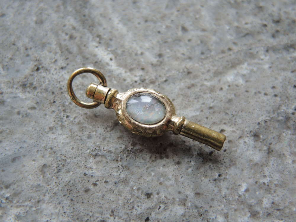 Fancy gilt OPAL set antique pocket watch key charm c1850