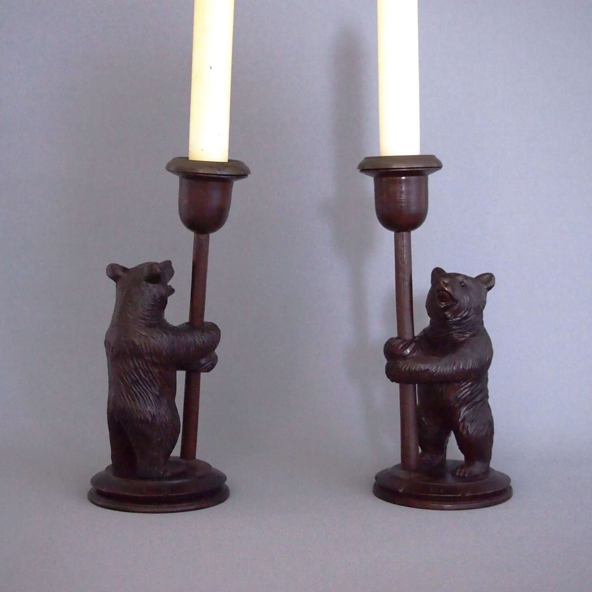 Black Forest Carved Bear Candlesticks