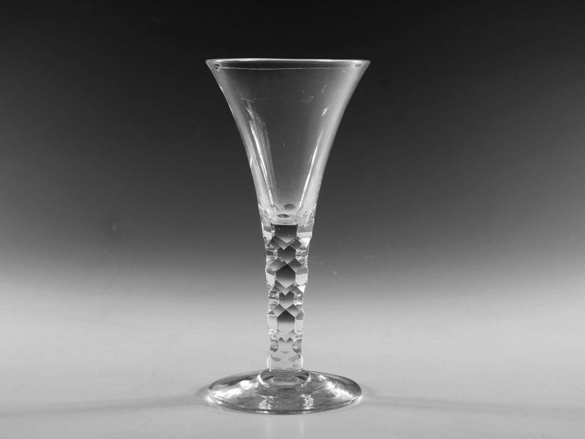 Antique glass facet stem wine glass English c1770