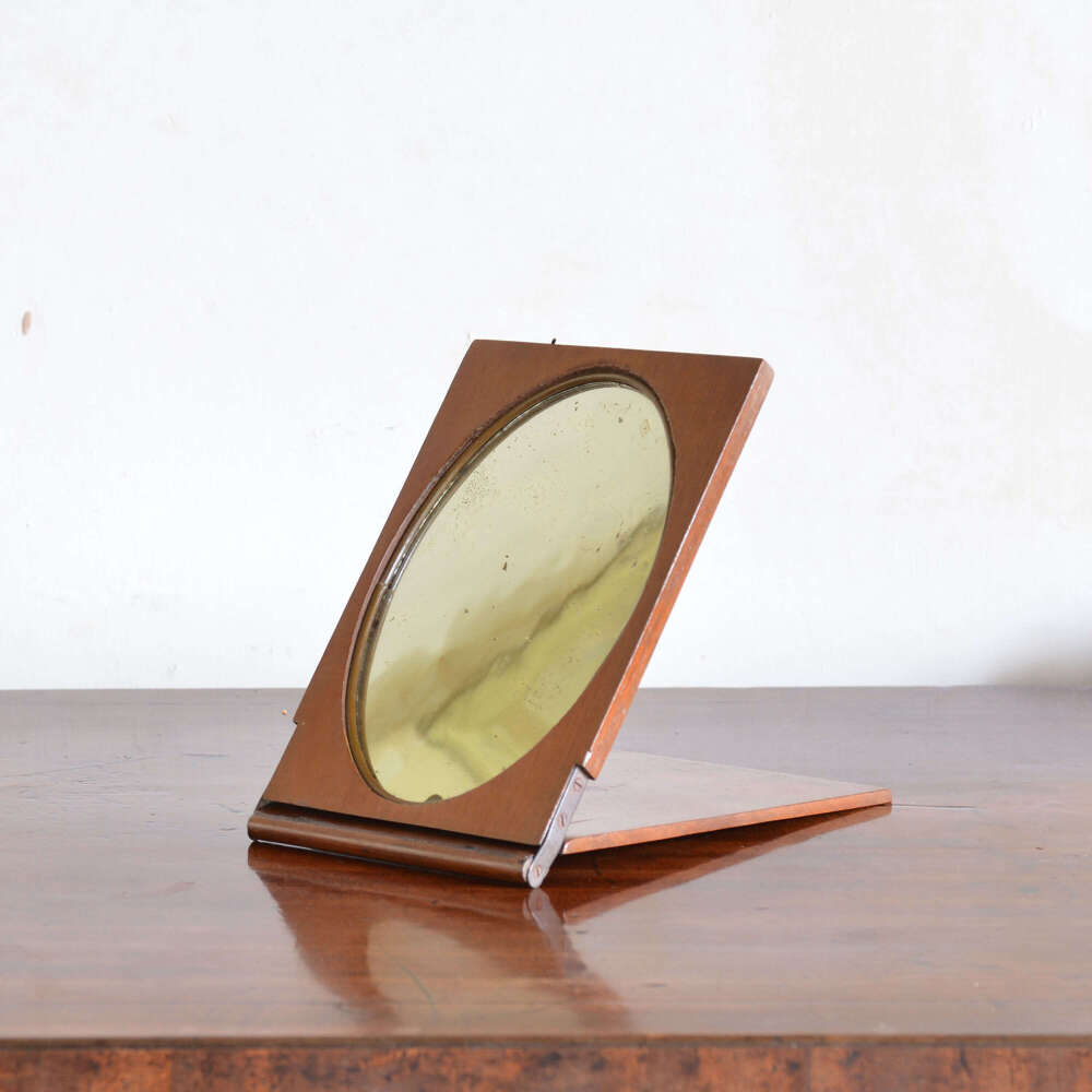 Portable walnut campaign kit shaving mirror
