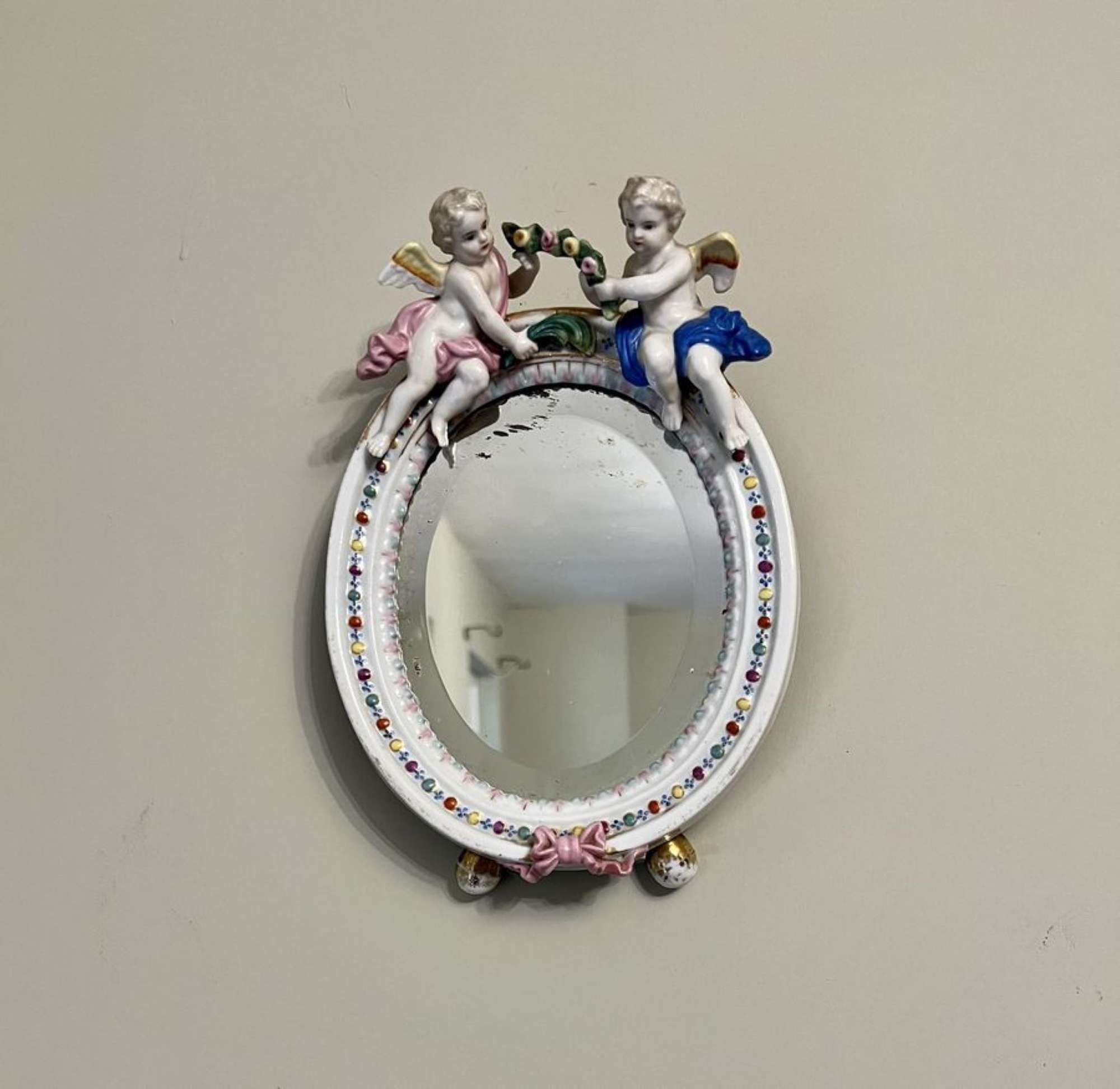 Antique Victorian quality continental porcelain oval mirror