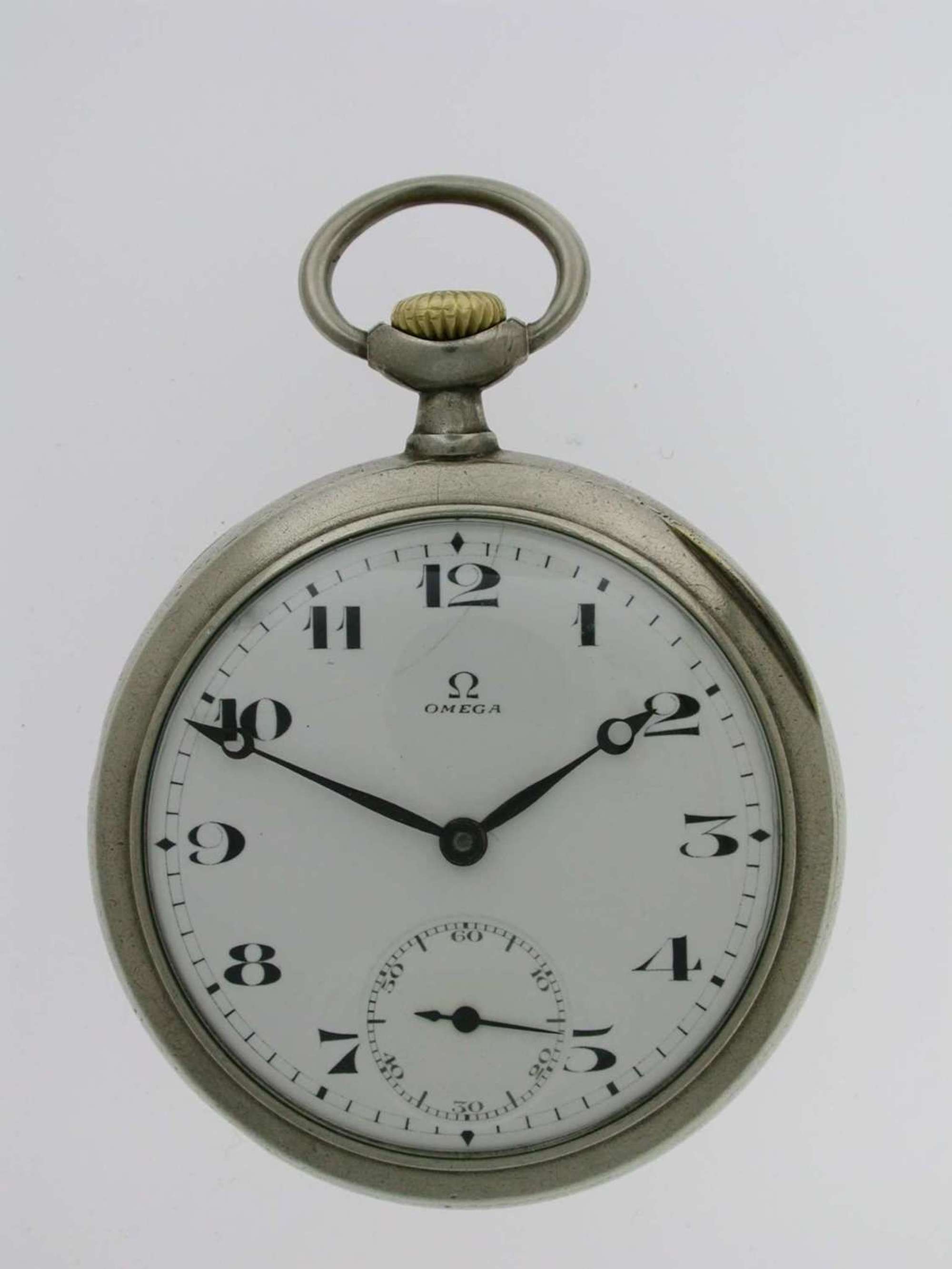 Omega Open Face Steel Pocket Watch Swiss 1920