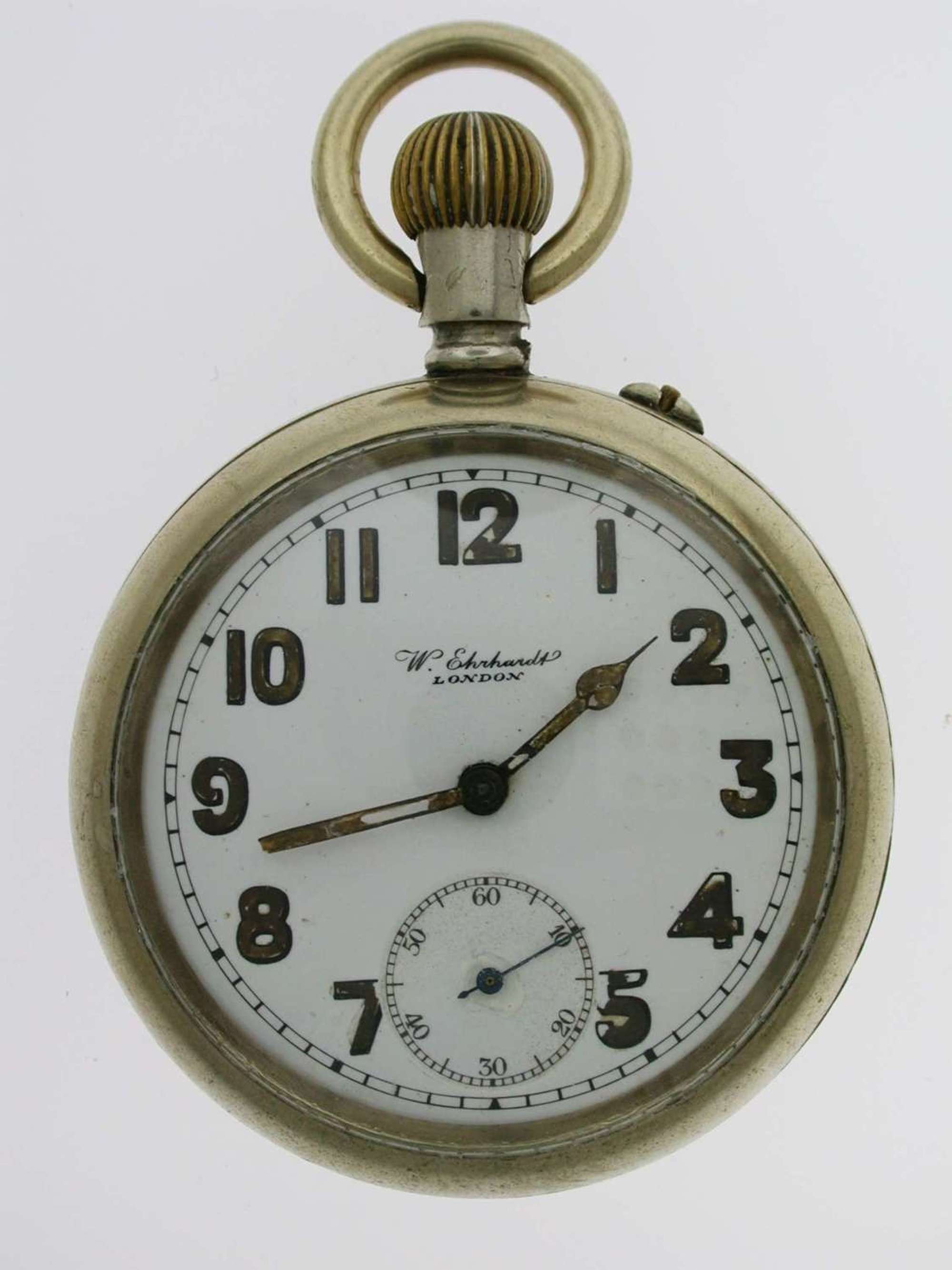 Rare W. Ehrhard Open Face Military Pocket Watch  English 1920