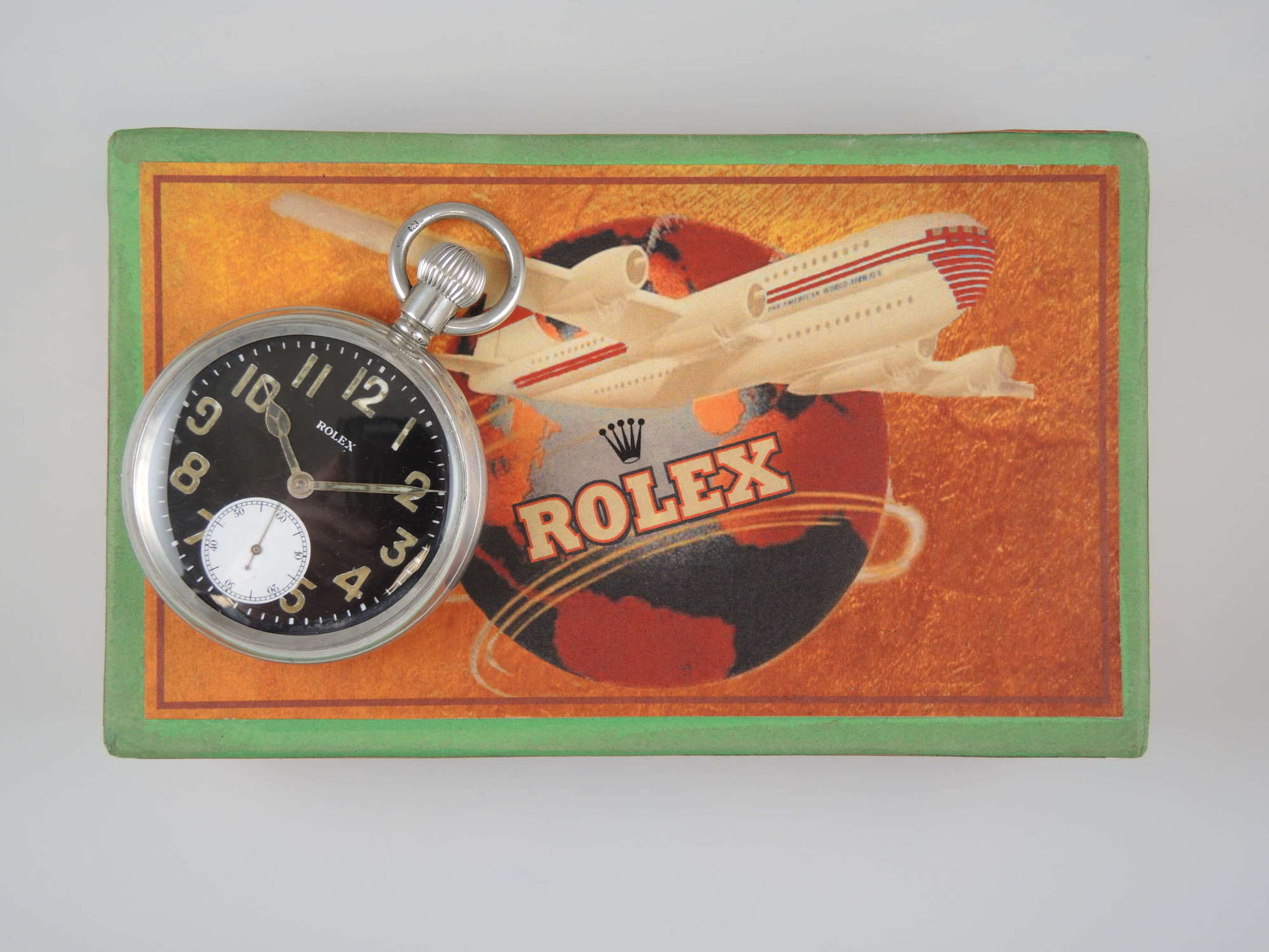 Genuine English silver black dial Rolex pocket watch c1919