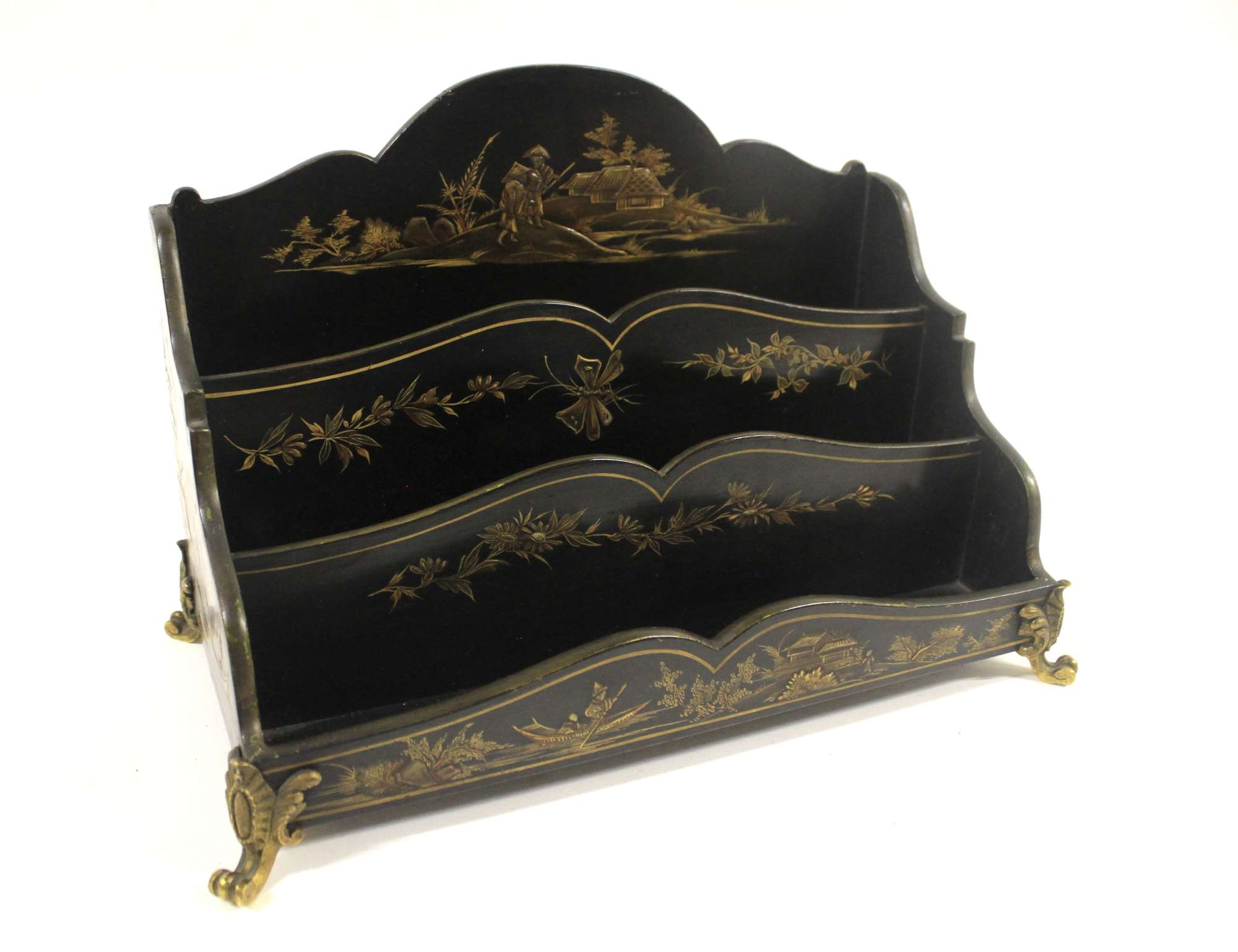 Late Victorian Chinoiserie decorated Letter rack