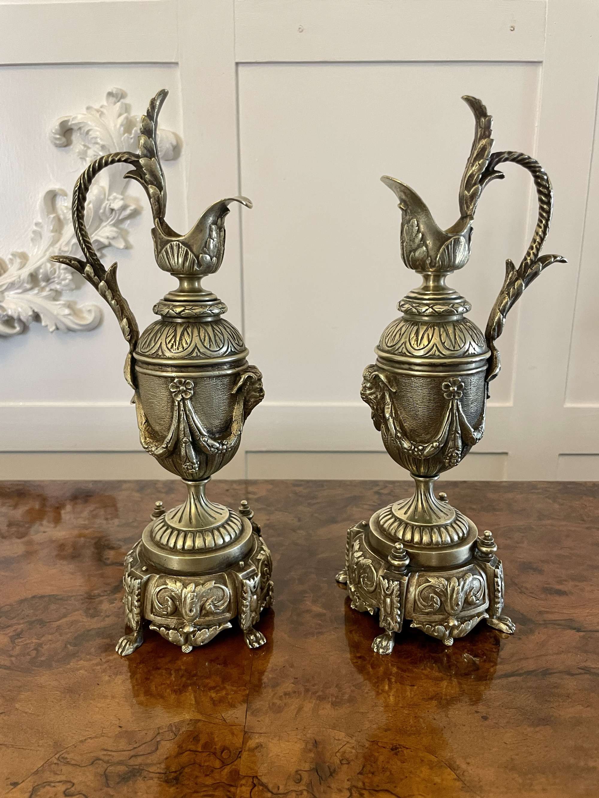 Pair of Antique Victorian Quality Ornate Brass Ewers