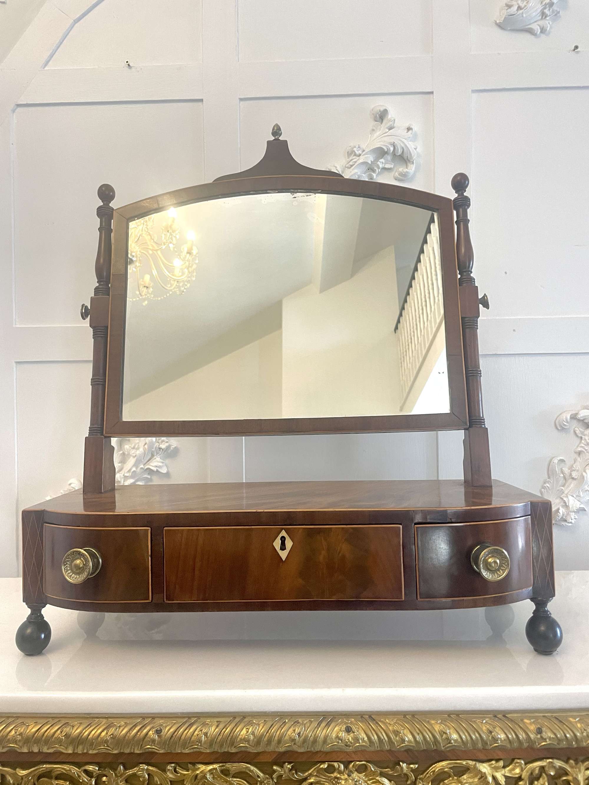 Antique George lII Quality Figured Mahogany Dressing Table Mirror