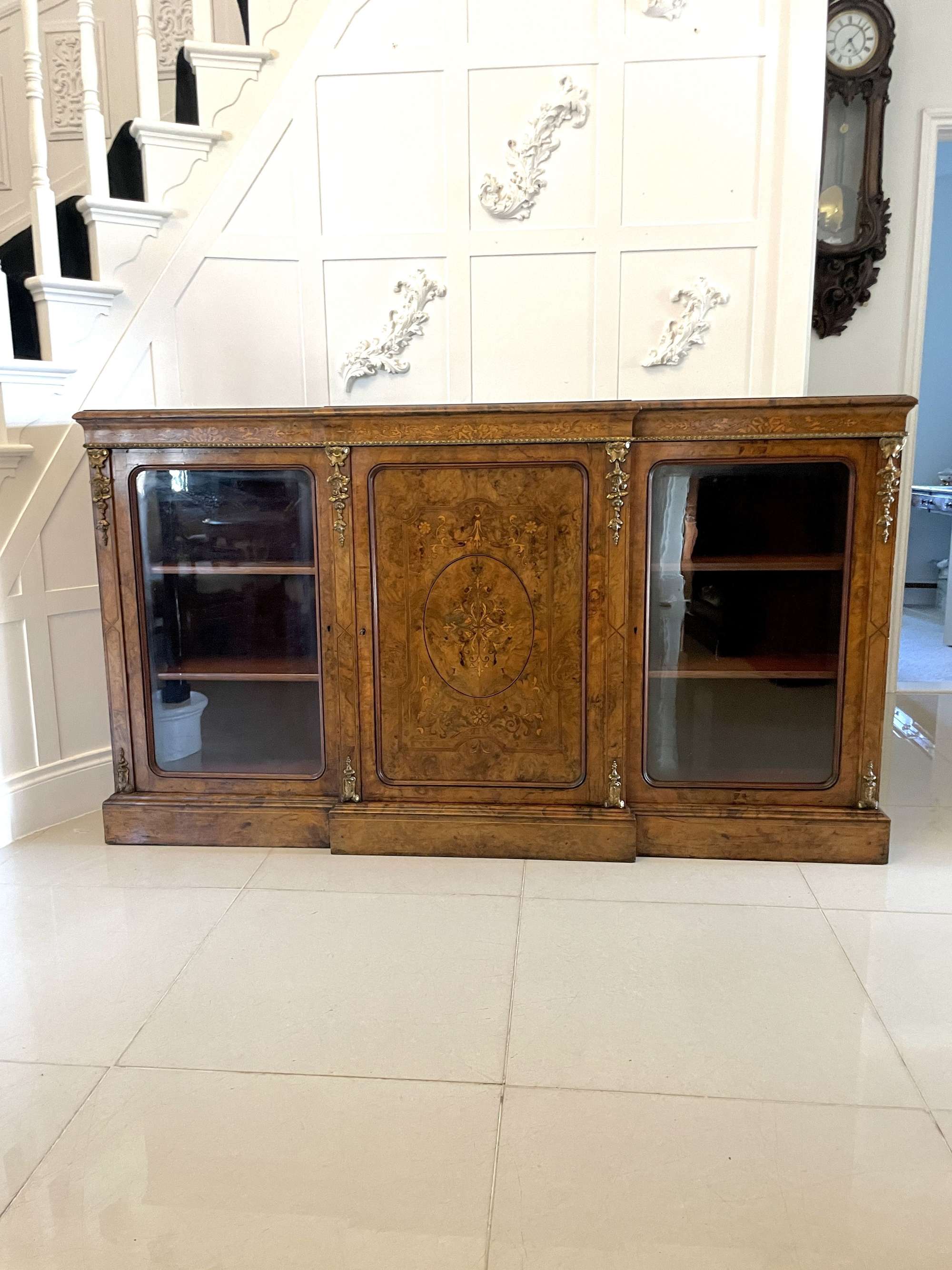 Outstanding Quality Antique Victorian Burr Walnut Marquetry Inlaid Credenza