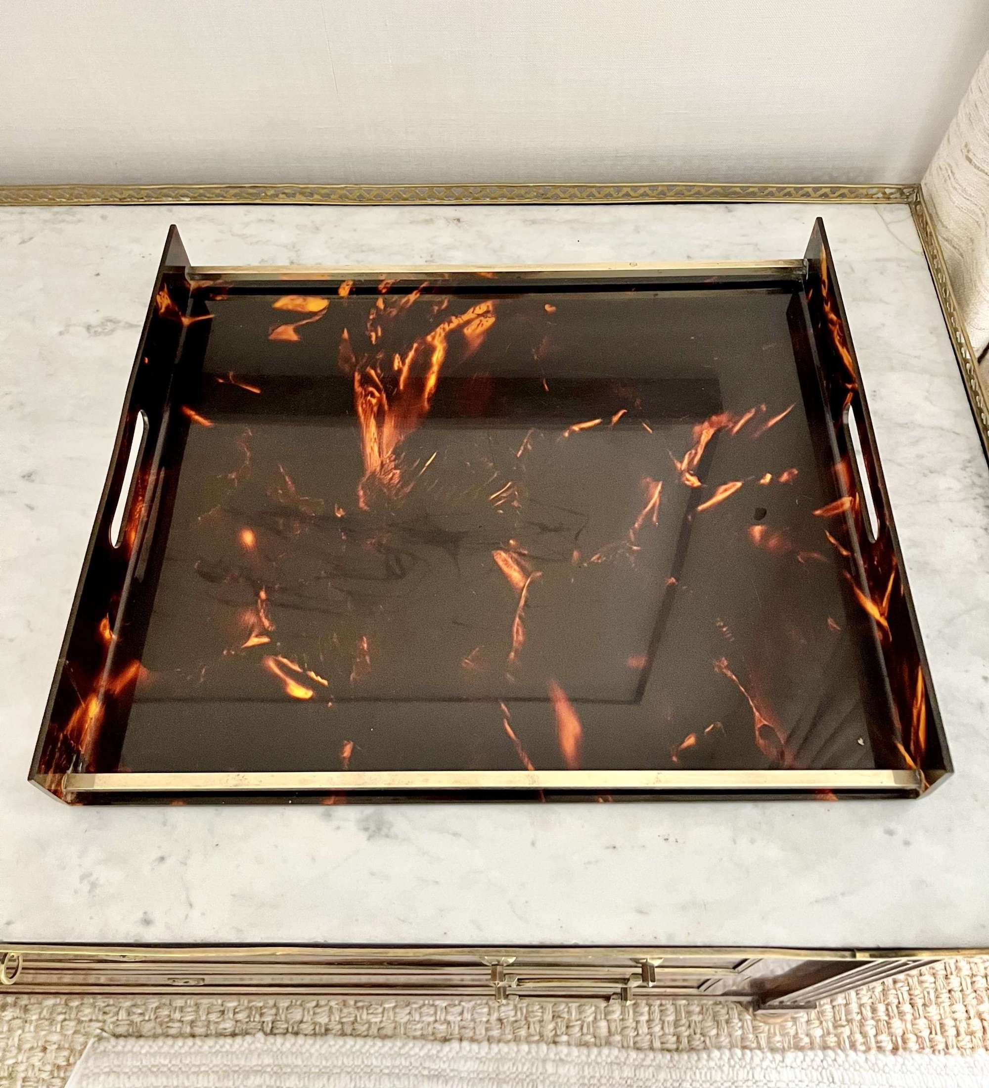Large Christian Dior Lucite & Brass Serving Tray