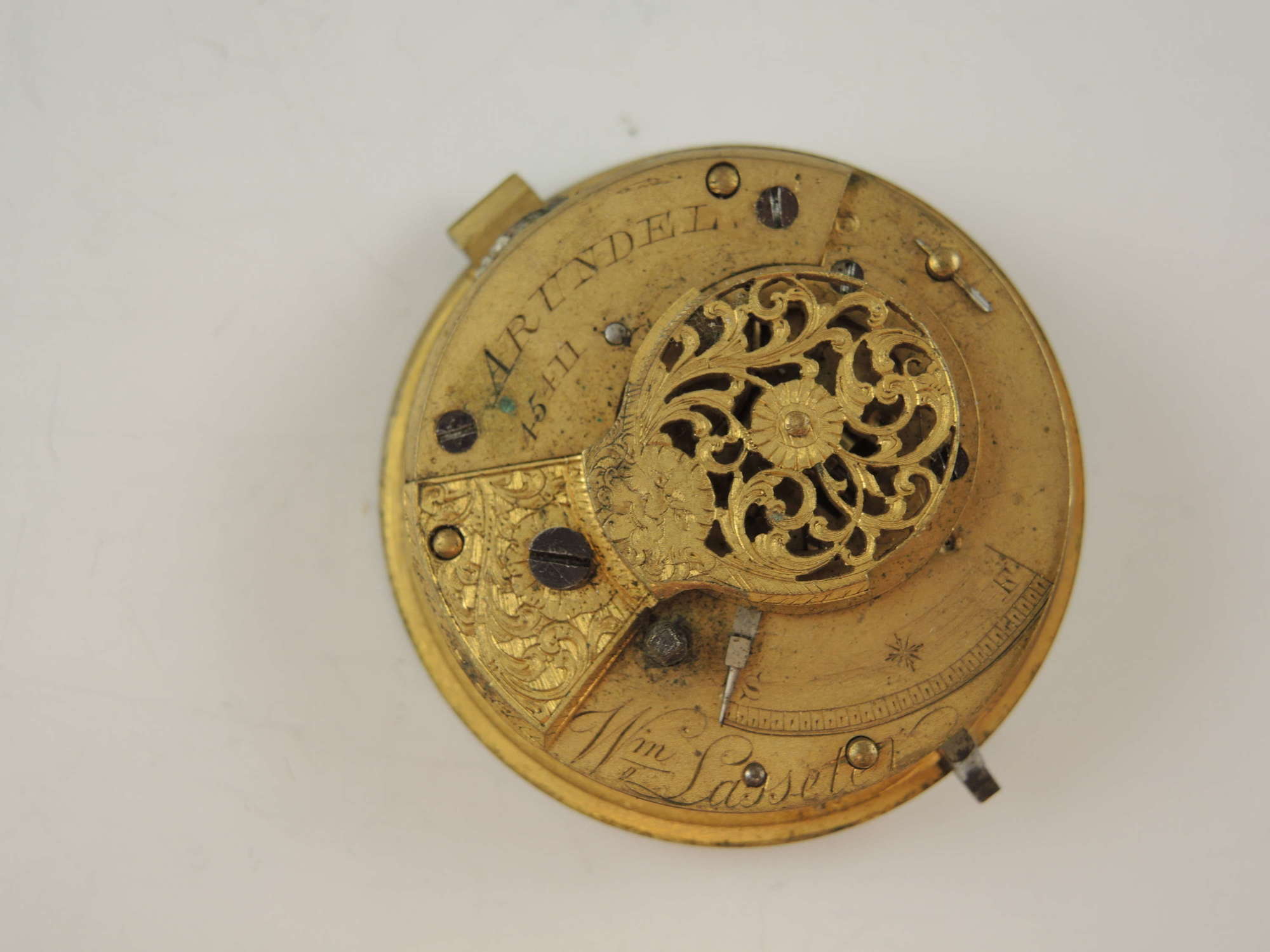 English verge fusee pocket watch movement by Lasseter, Arundel c1810