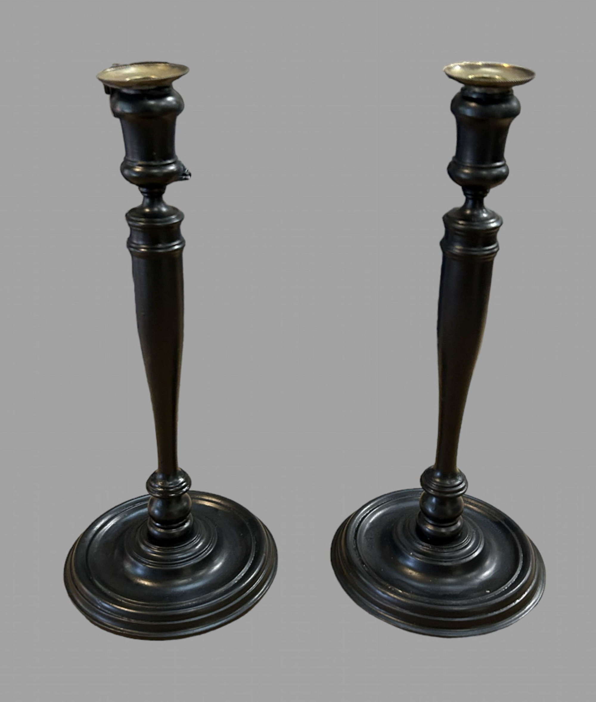 A Pair of Mahogany Painted  c1900 Candlesticks
