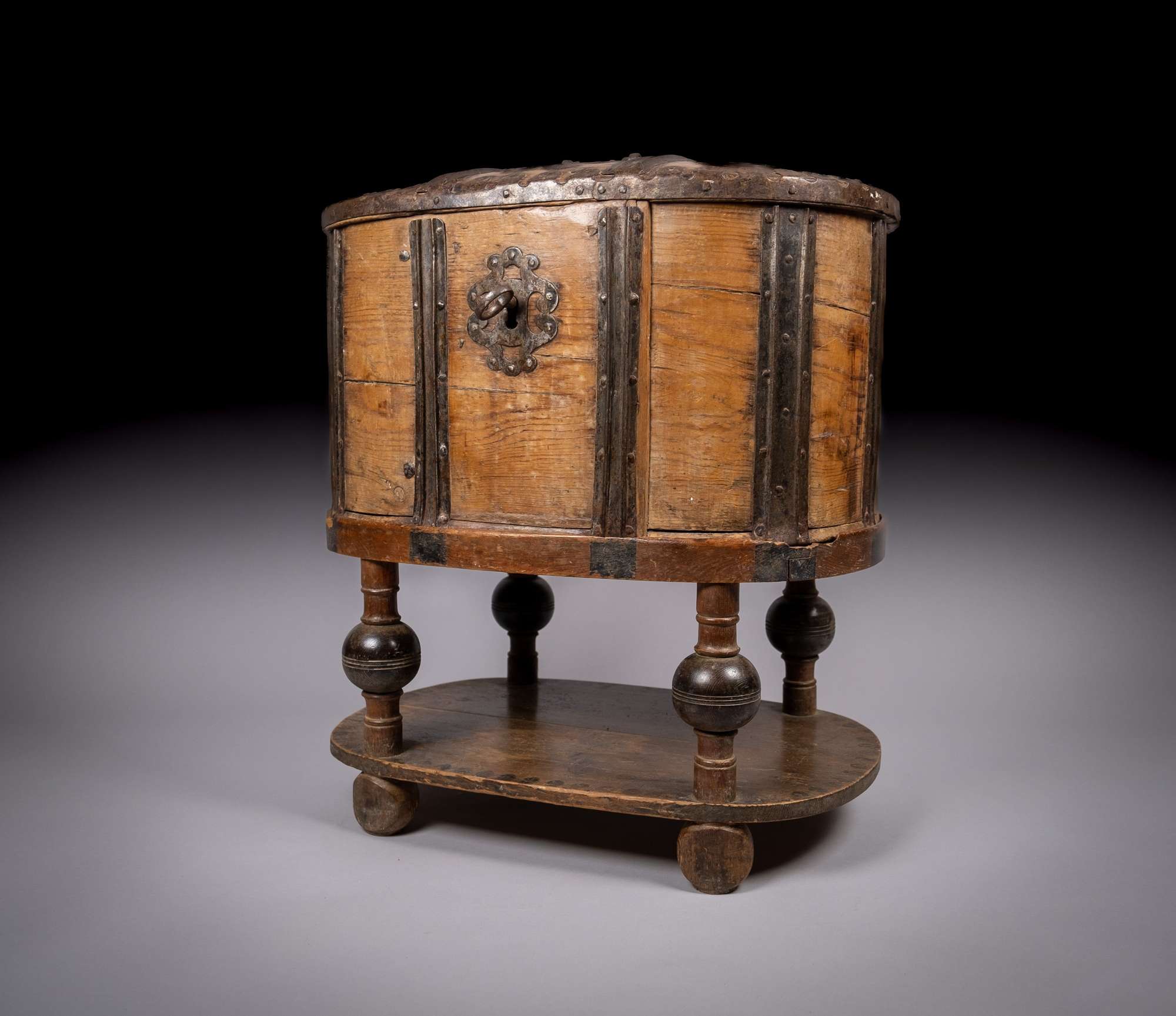 18th Century Swedish Bentwood Pine & Iron Strong Box