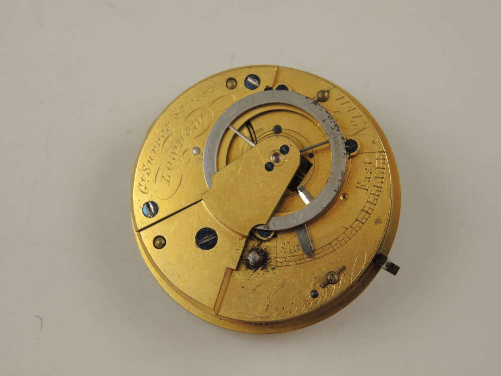 English verge fusee pocket watch movement by Loudon, London c1830