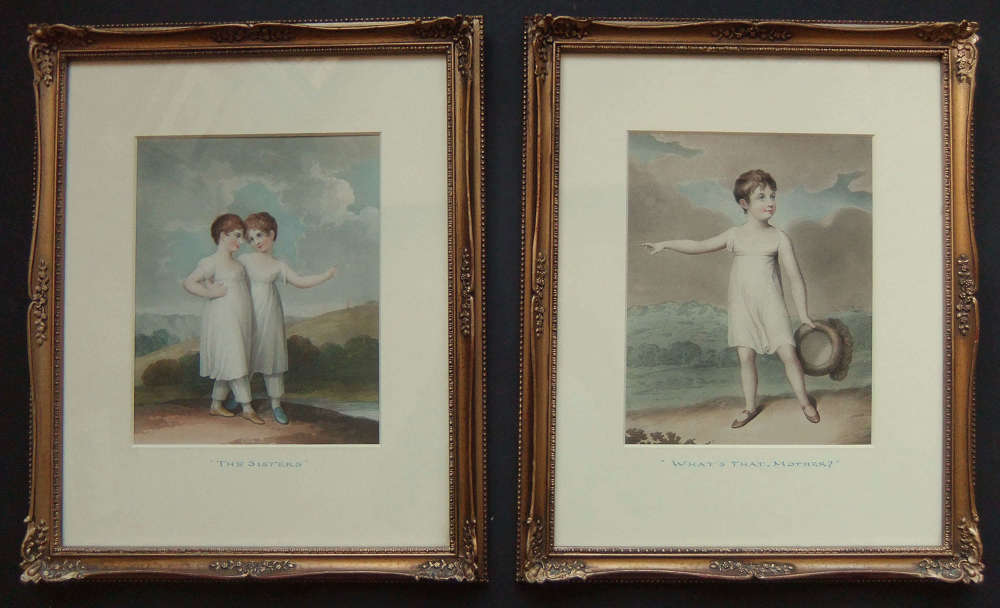 Adam Buck "The Sisters" and "What's That Mother?" pair old prints