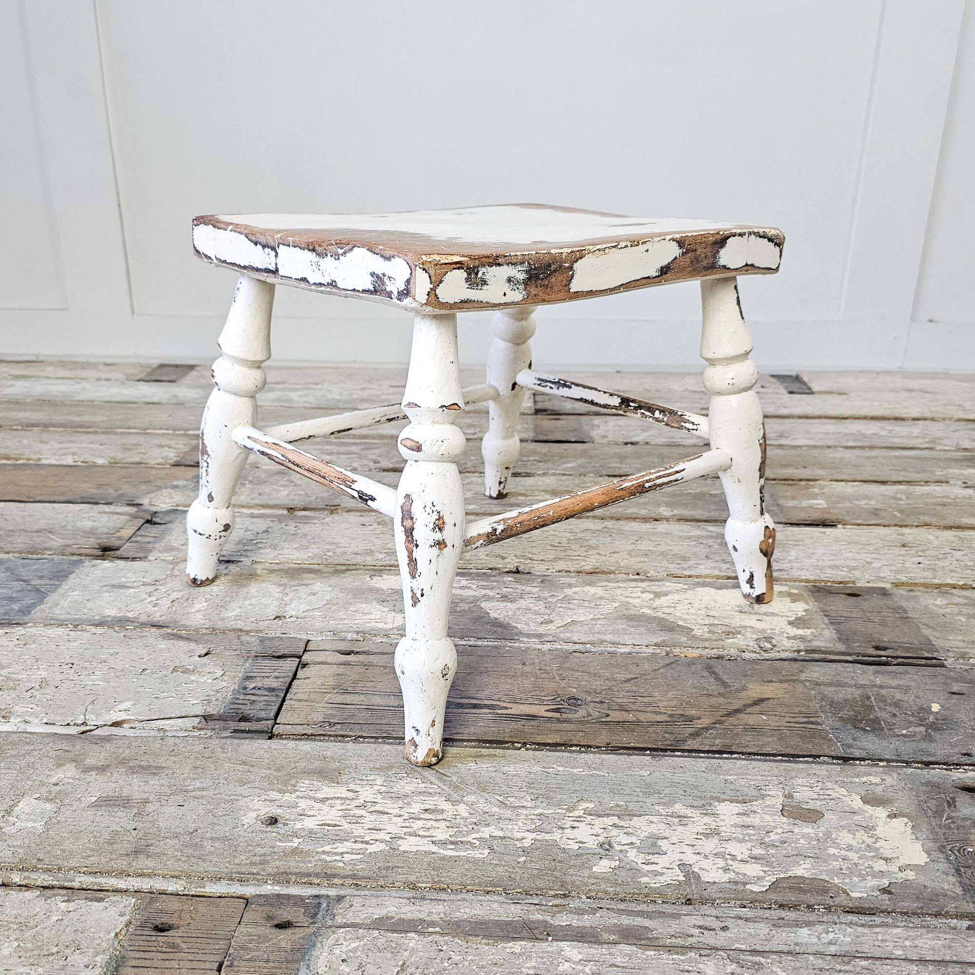 Antique Painted Elm Stool, Early 20th Century
