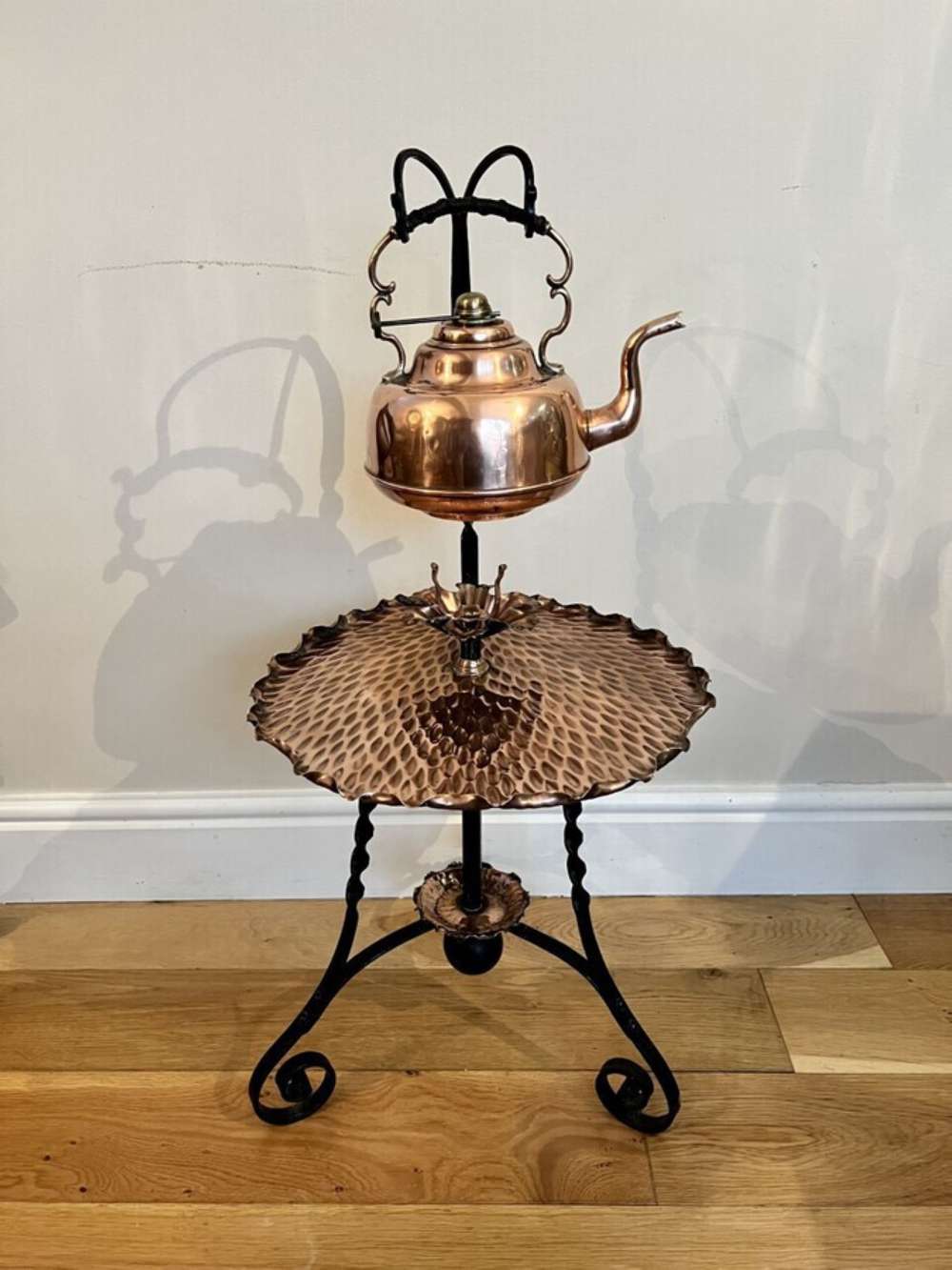 Unusual Antique Art And Crafts Quality Copper Hanging Kettle