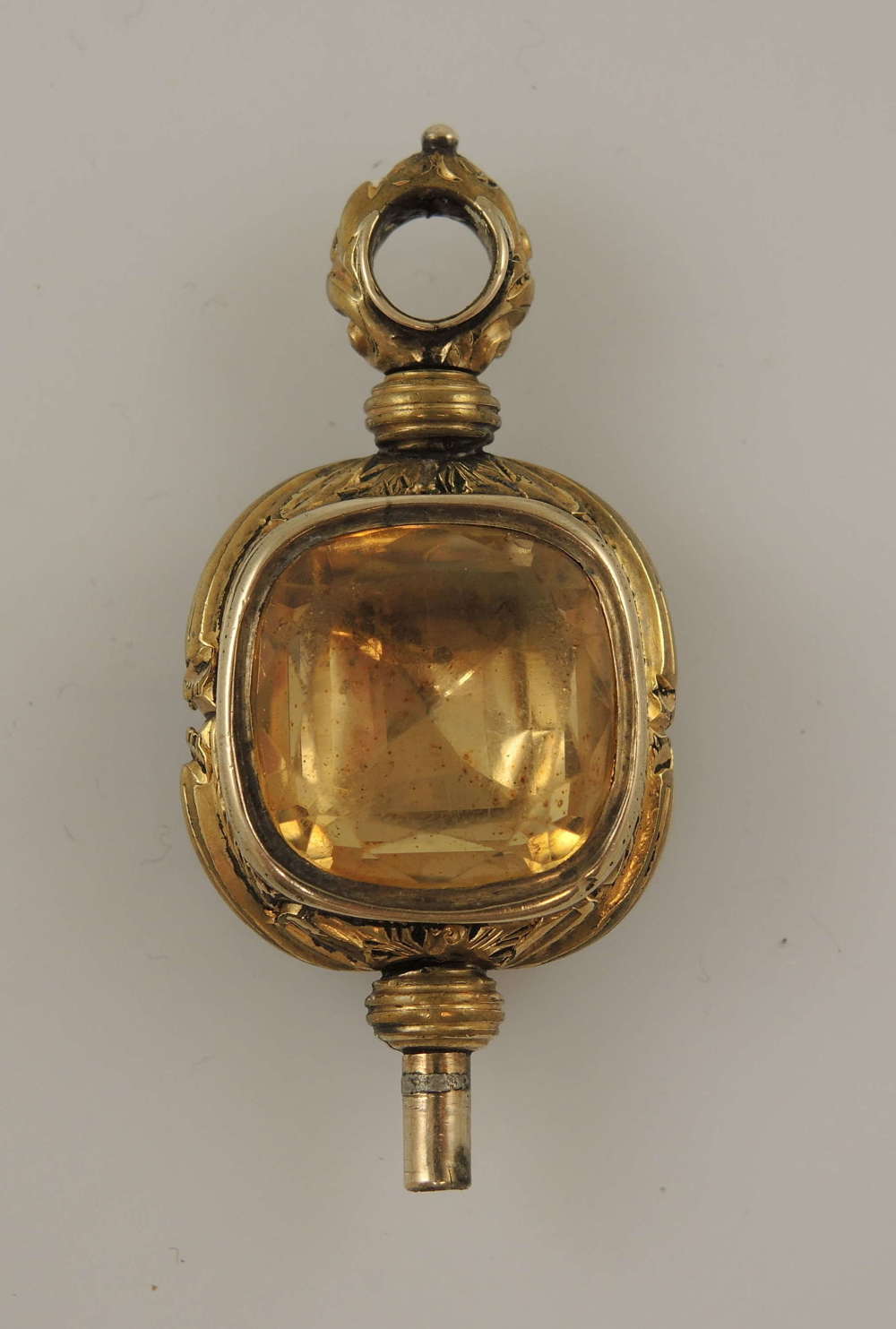 Antique pocket watch key set with a large Citrine stone c1840