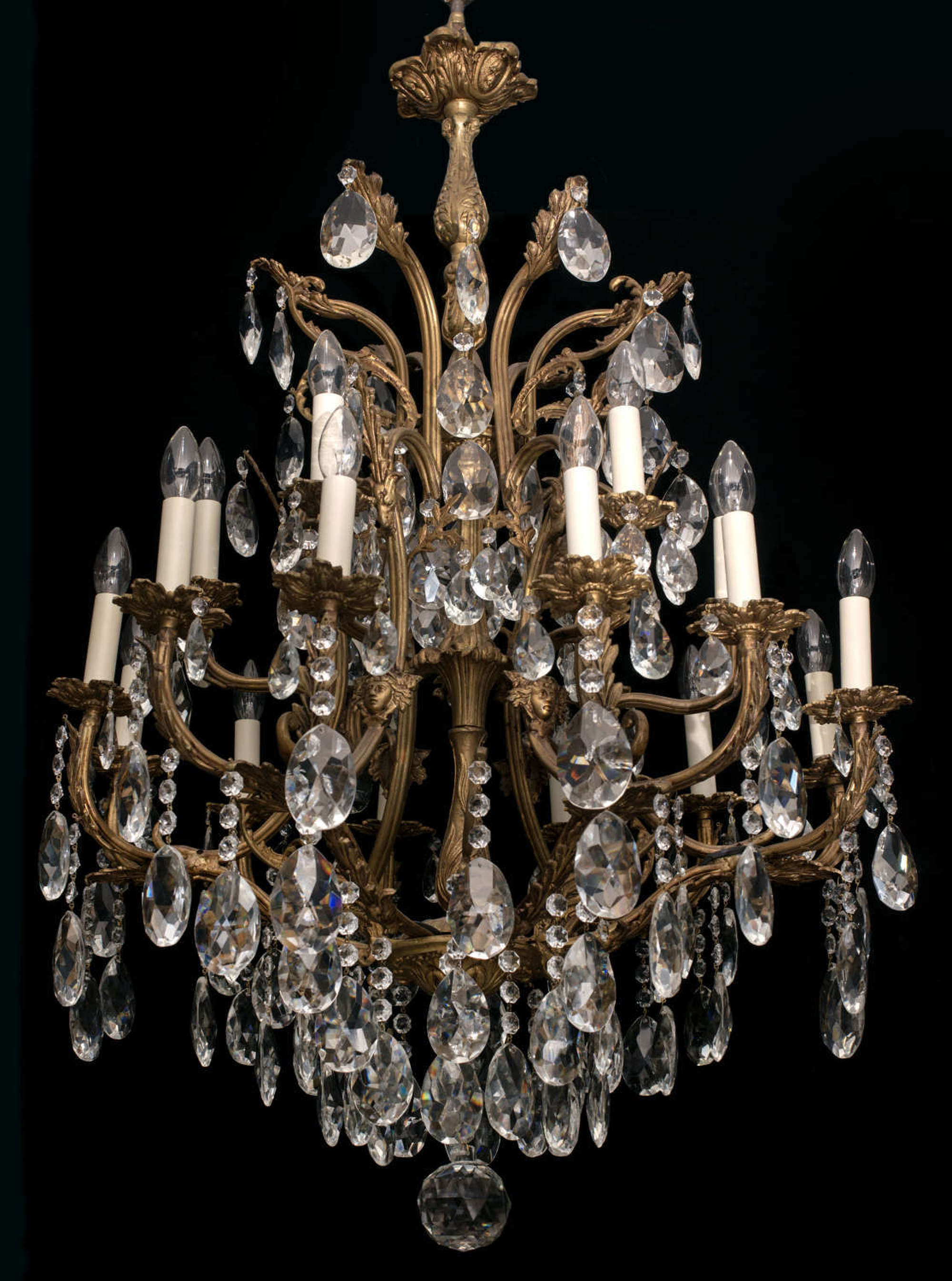 Very Large 18 light Italian Antique Chandelier with ladies faces