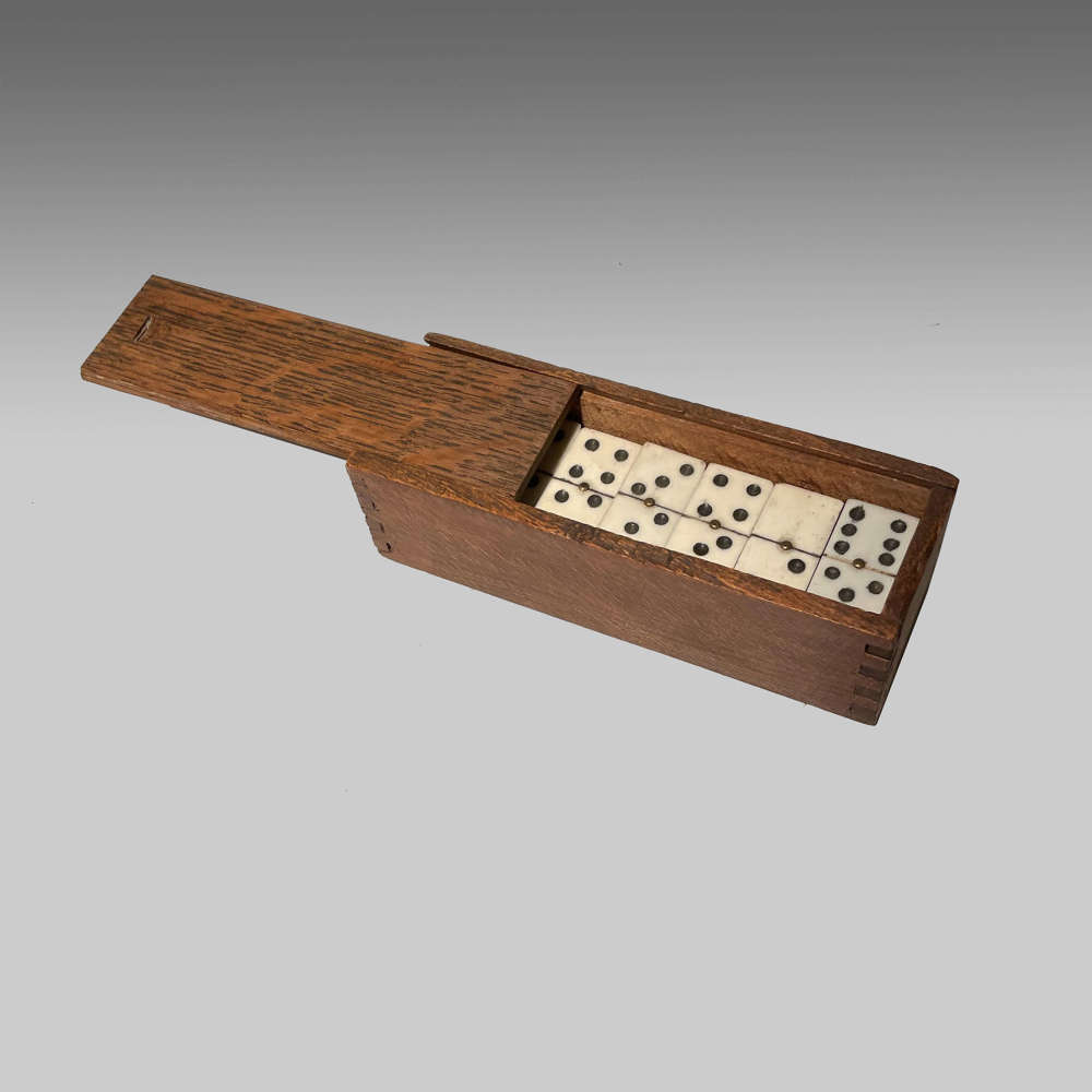 E19th Century Brass Studded, Ebony & Bone Dominoes