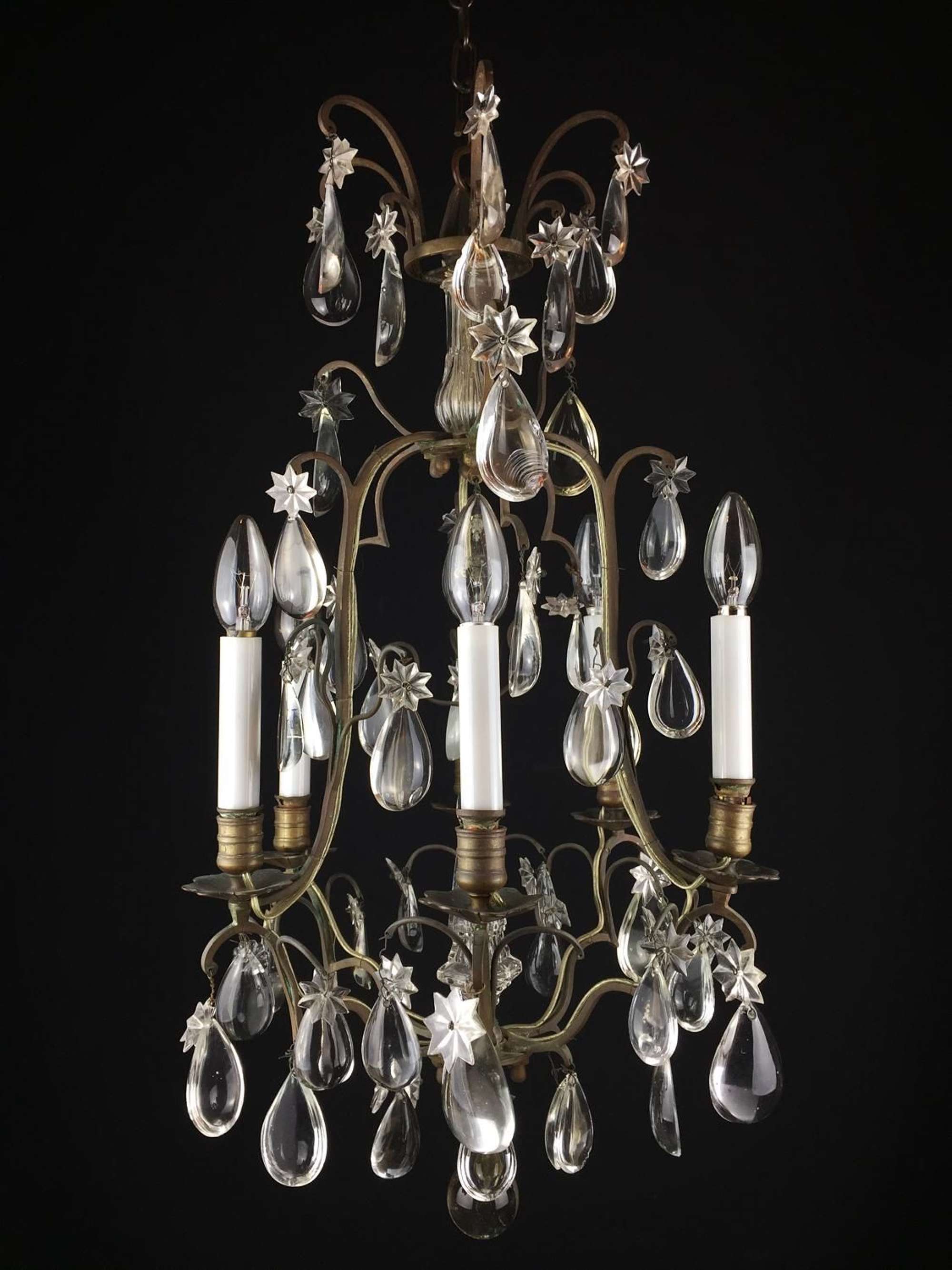 A French six arm bronze chandelier
