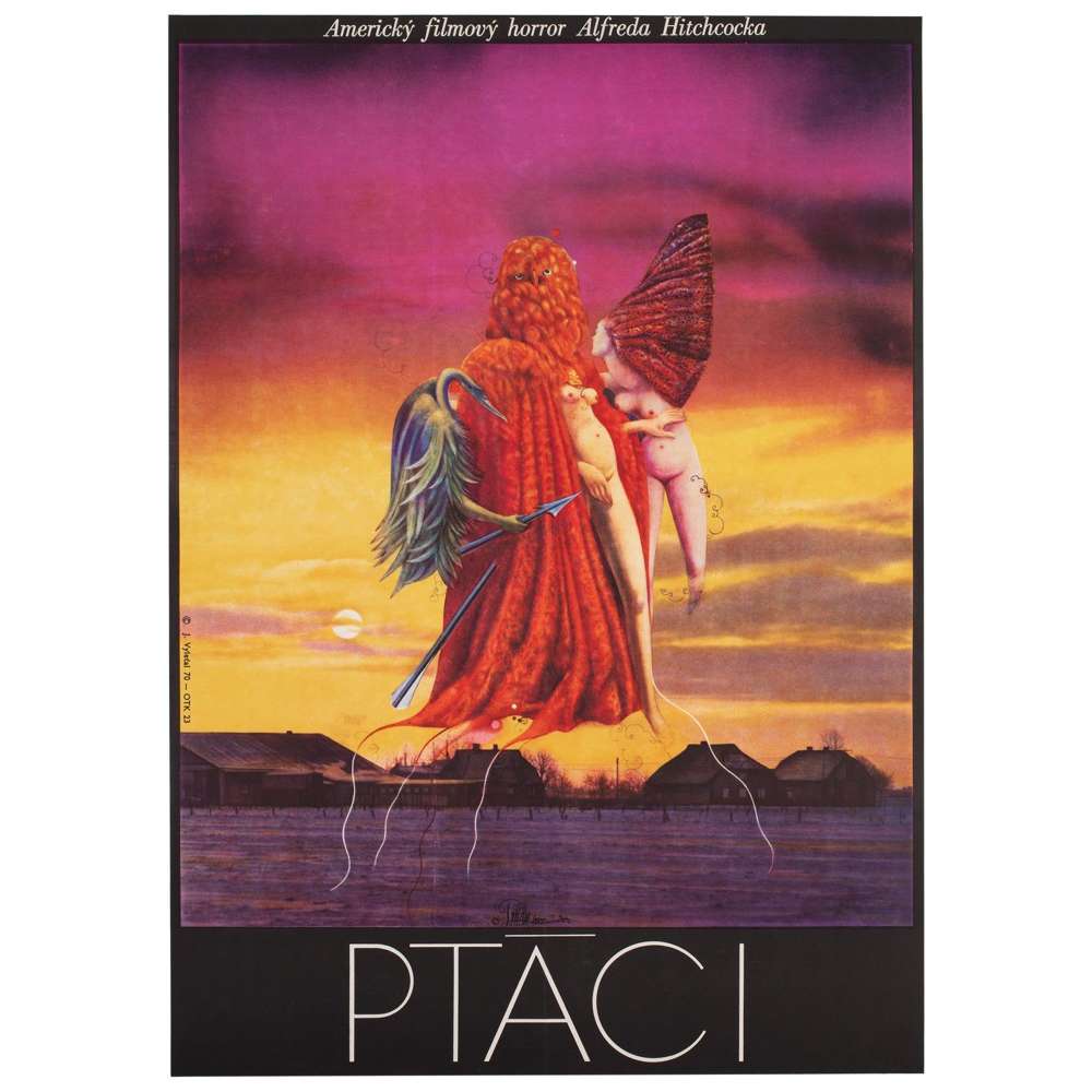 Birds Czech A1 Film Movie Poster, Josef Vyletal, 1970, Hitchcock