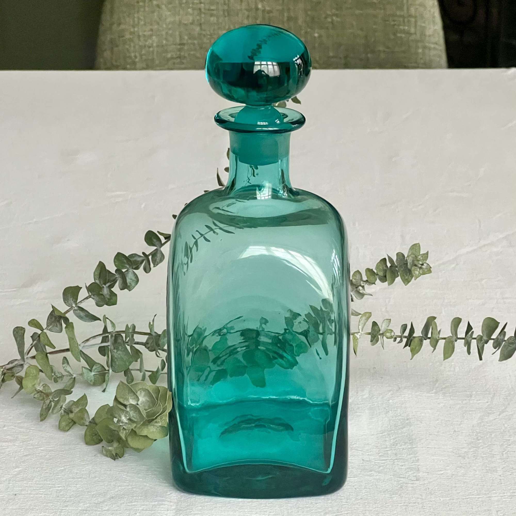 Turquoise Glass Decanter By Frank Thrower For Dartington 1967