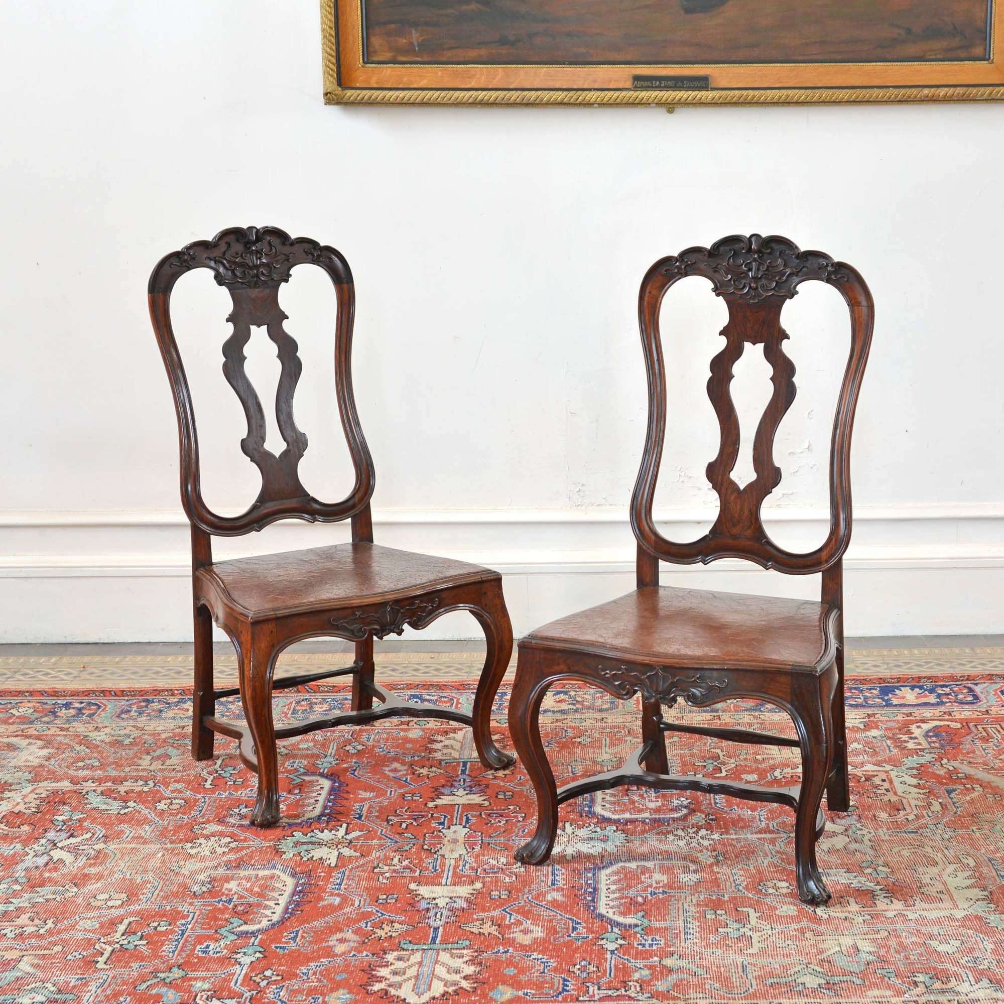 Pair 18th century Portuguese tall-back rosewood chairs