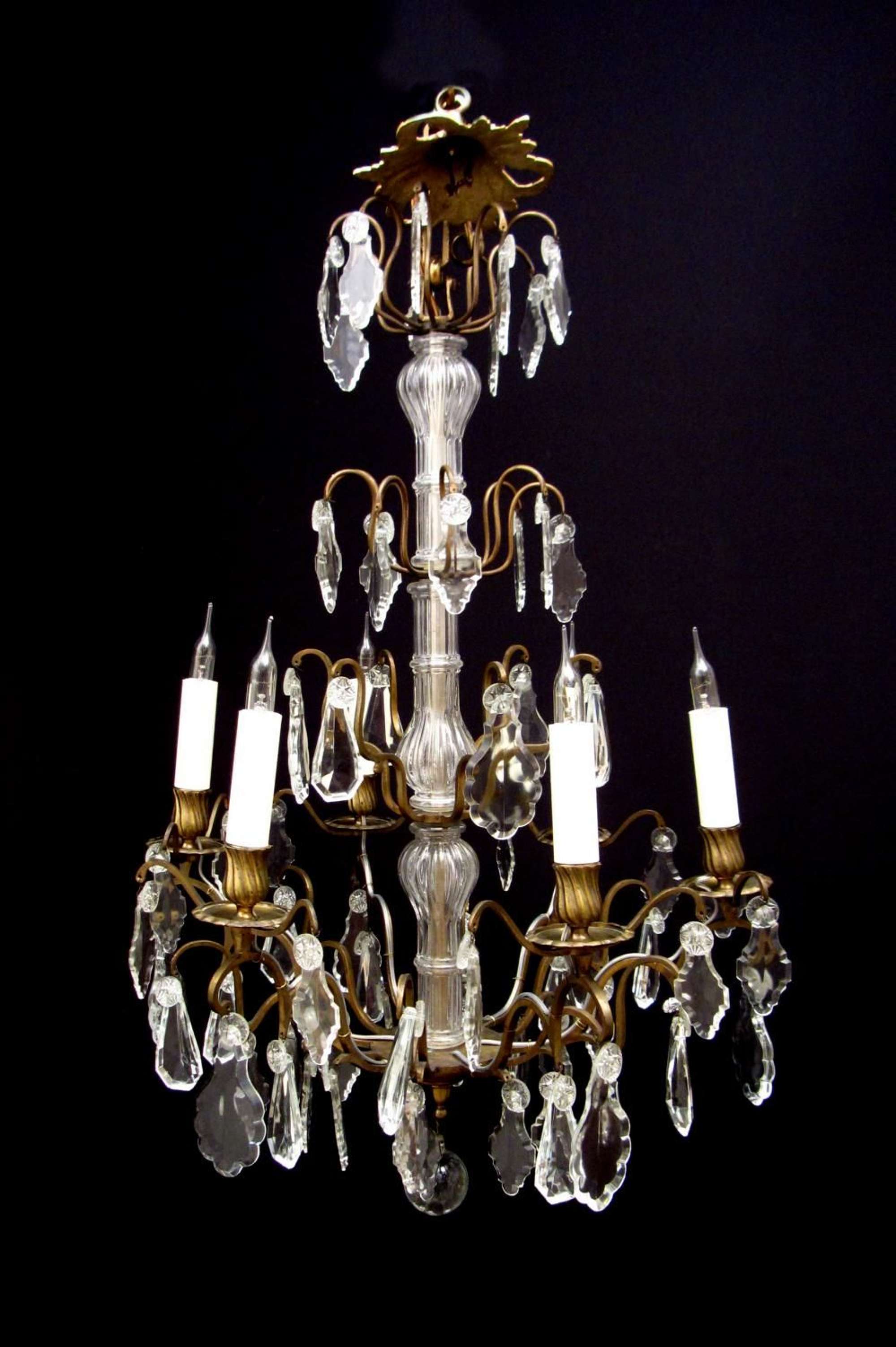 A French gilt brass and glass chandelier