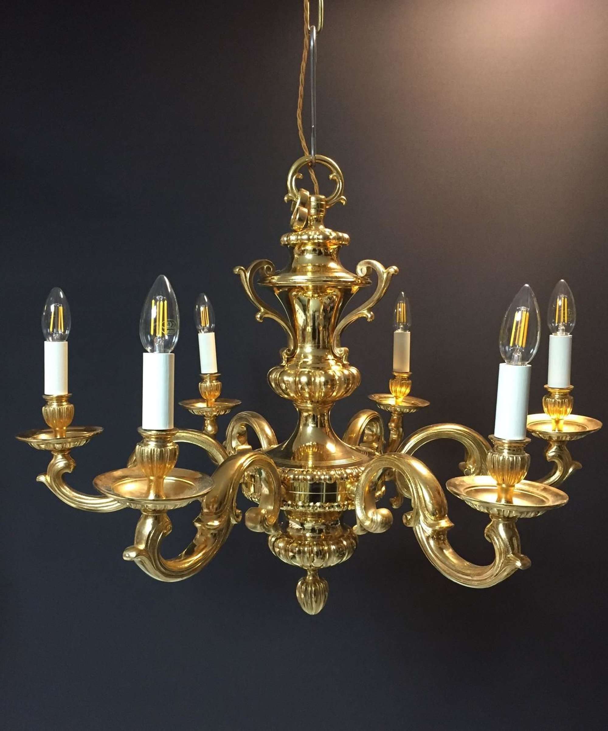 A six arm, Charles II style gilt-bronze chandelier