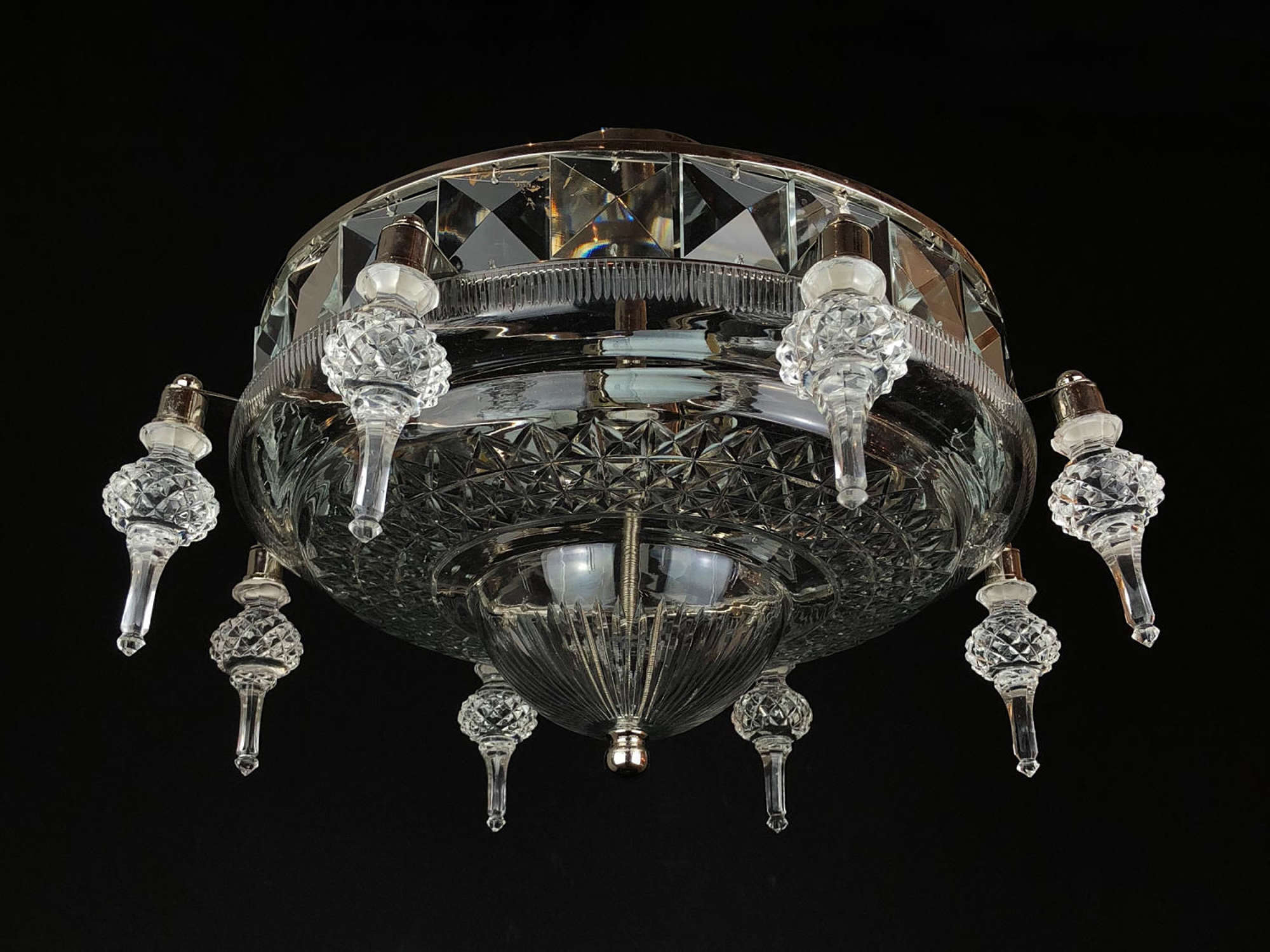 A large and unusual cut glass plafonnier