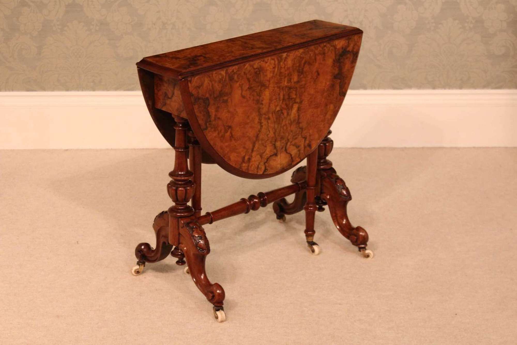 An Exquisite Victorian Burr Walnut Cabriole Leg Baby Sutherland Table