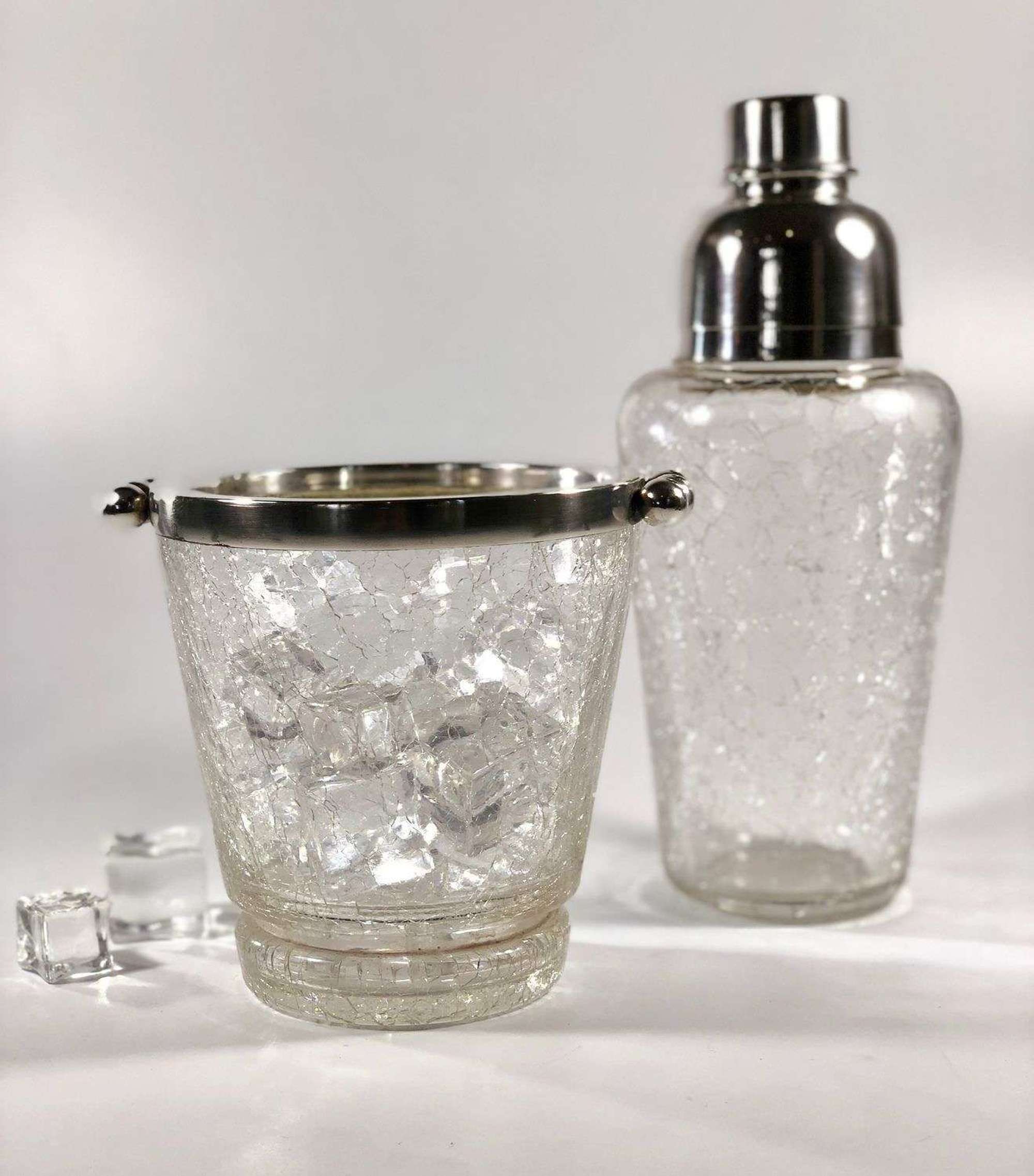 Crackle glaze cocktail shaker & ice bucket set