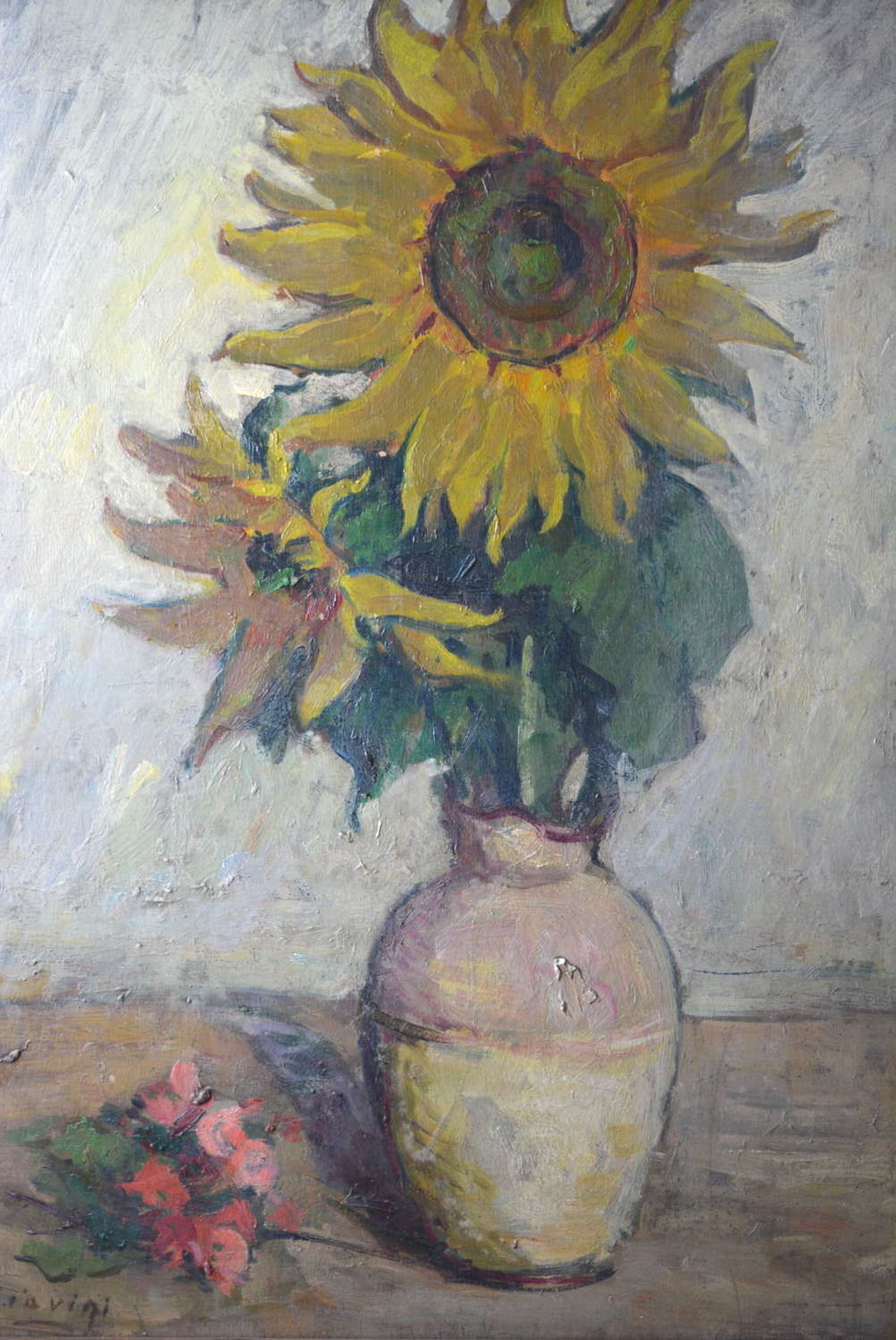 MID CENTURY OIL ON BOARD OF SUNFLOWERS BY GIOVANNI GIAVINI