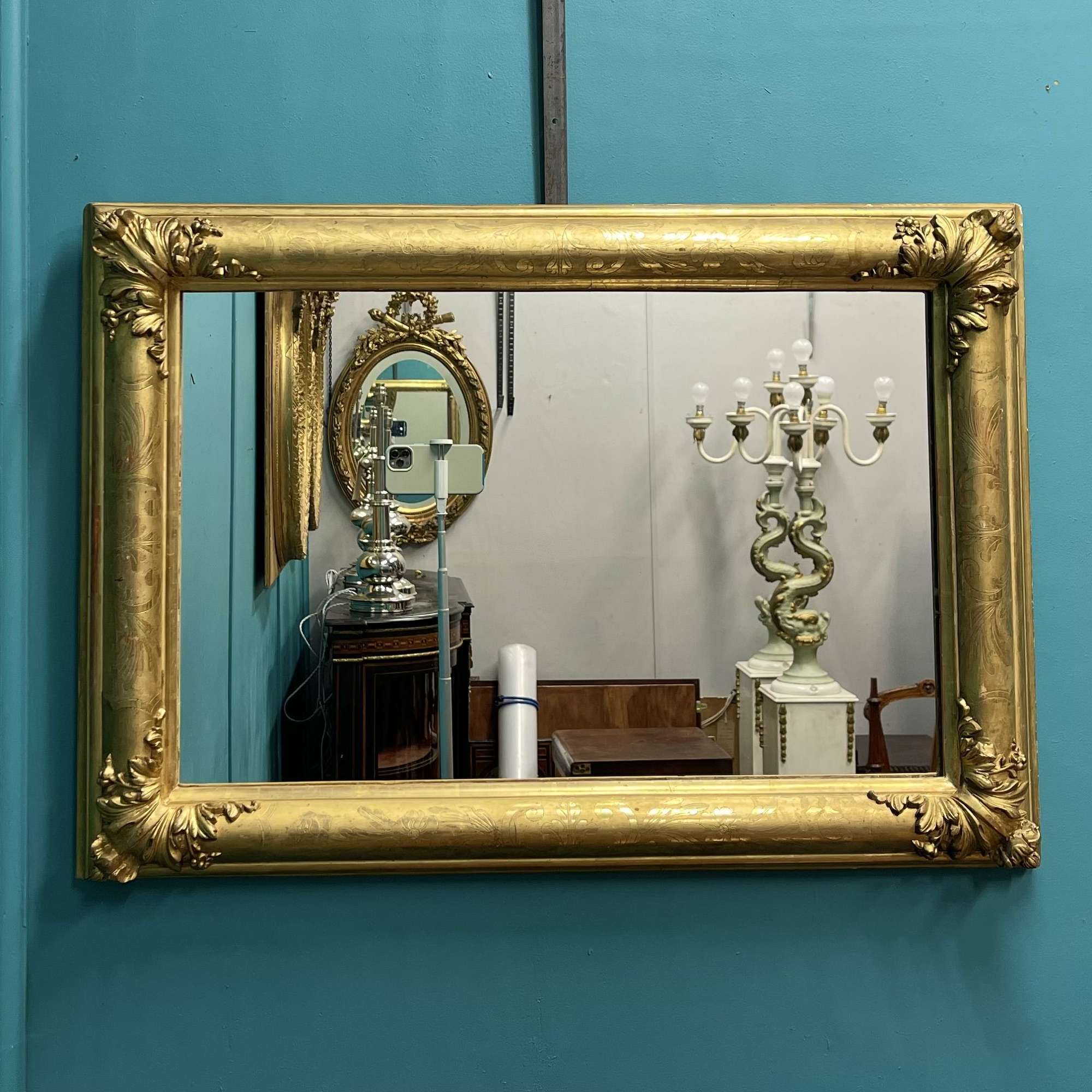 19th Century French Gilt Antique Overmantle Mirror